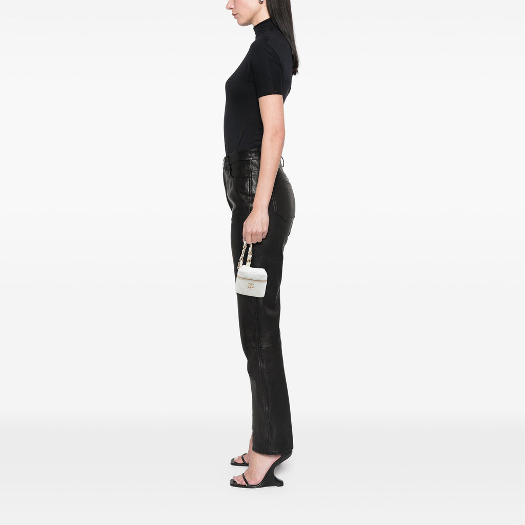 Chanel CC Matelassé Cuir d’agneau Cube Zip Pochette avec chaîne