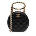 Chanel Matelassé Cuir d’agneau Oval Logo Chain anse supérieure Rond Pochette avec chaîne