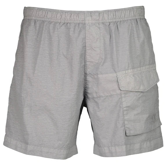 Cp Company Flatt Nylon Pocket Logo Swim Shorts In Limestone With Certilogo