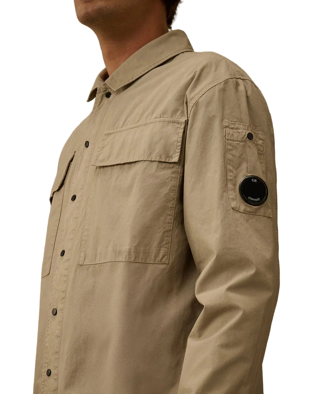 Cp Company Microreps Peached Lens Overshirt In London Fog Grey