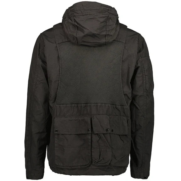 Cp Company Flatt Nylon Reversible Hooded Lens Jacket In Black
