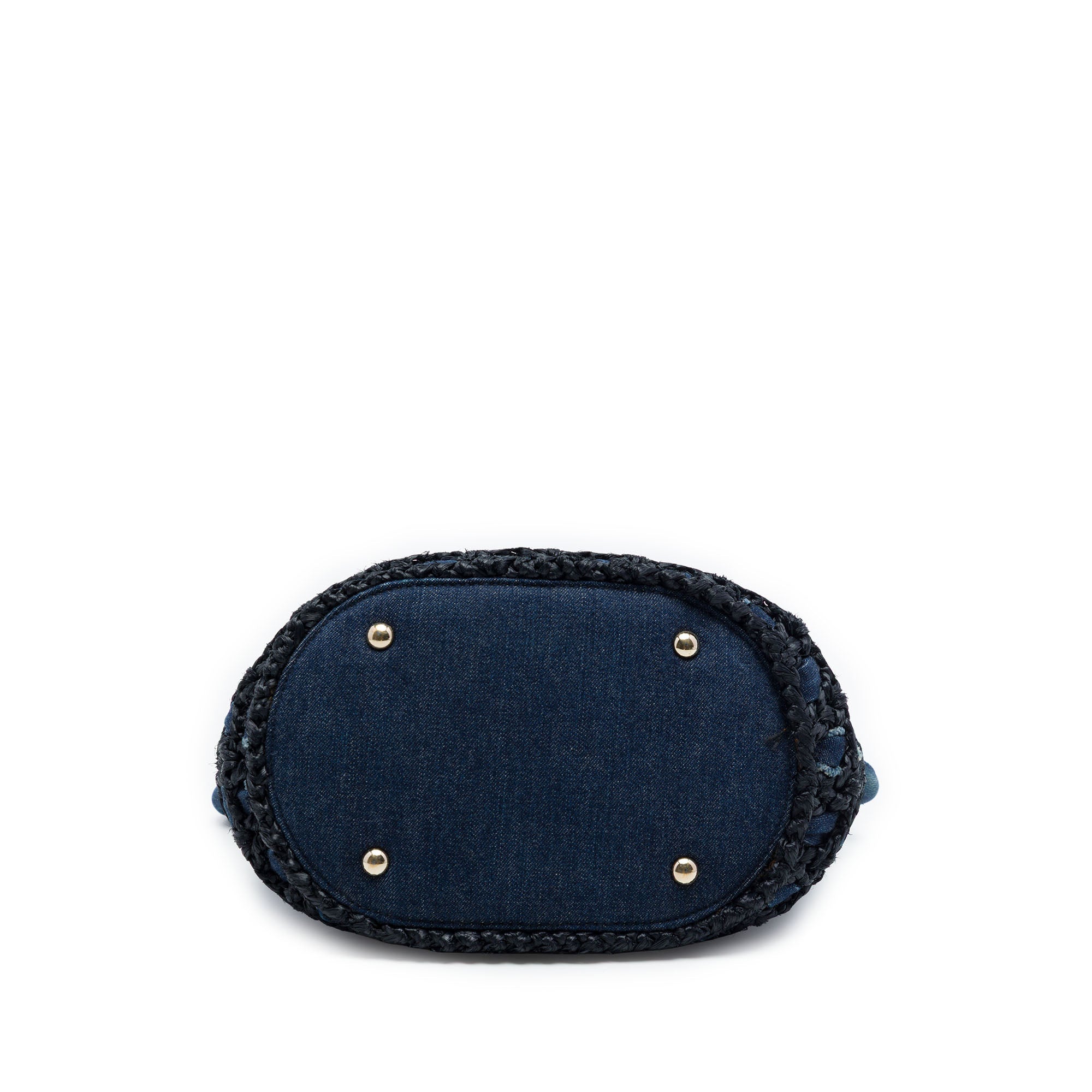 Chanel CC Woven Jean et Raffia Drawstring Bucket Sac