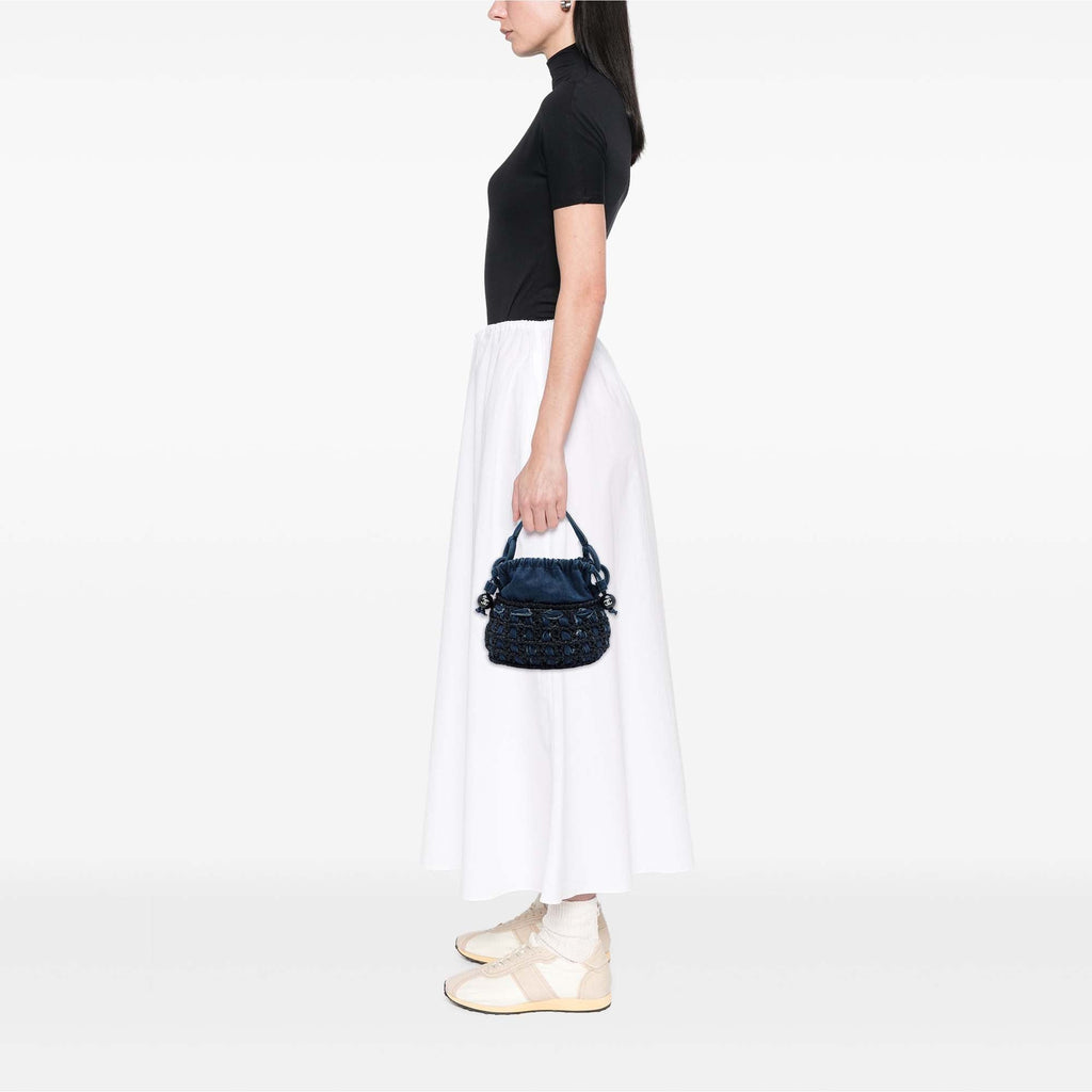 Chanel CC Woven Jean et Raffia Drawstring Bucket Sac