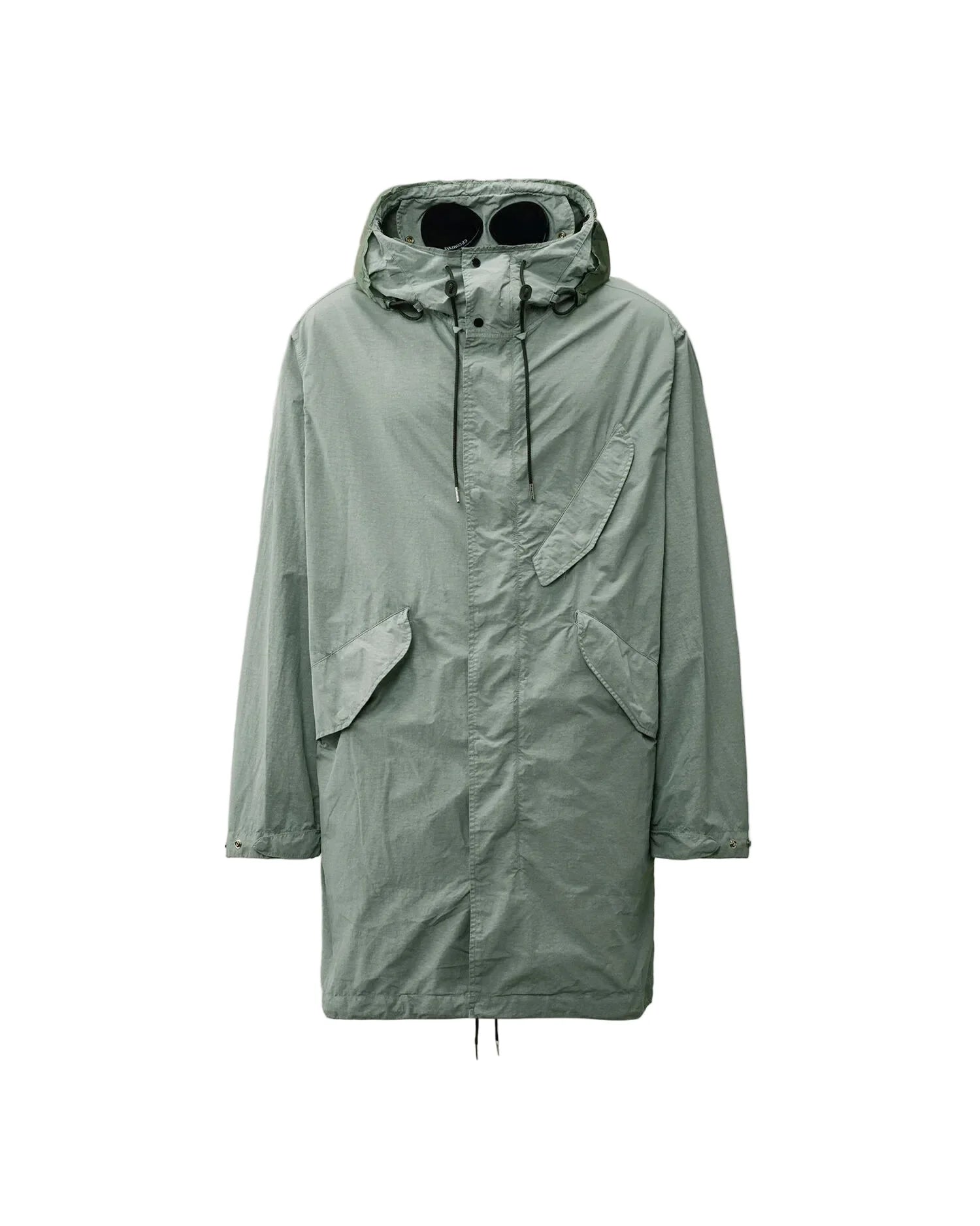 Cp Company Flatt Nylon Fishtail Goggle Parka Jacket In Stormy Weather