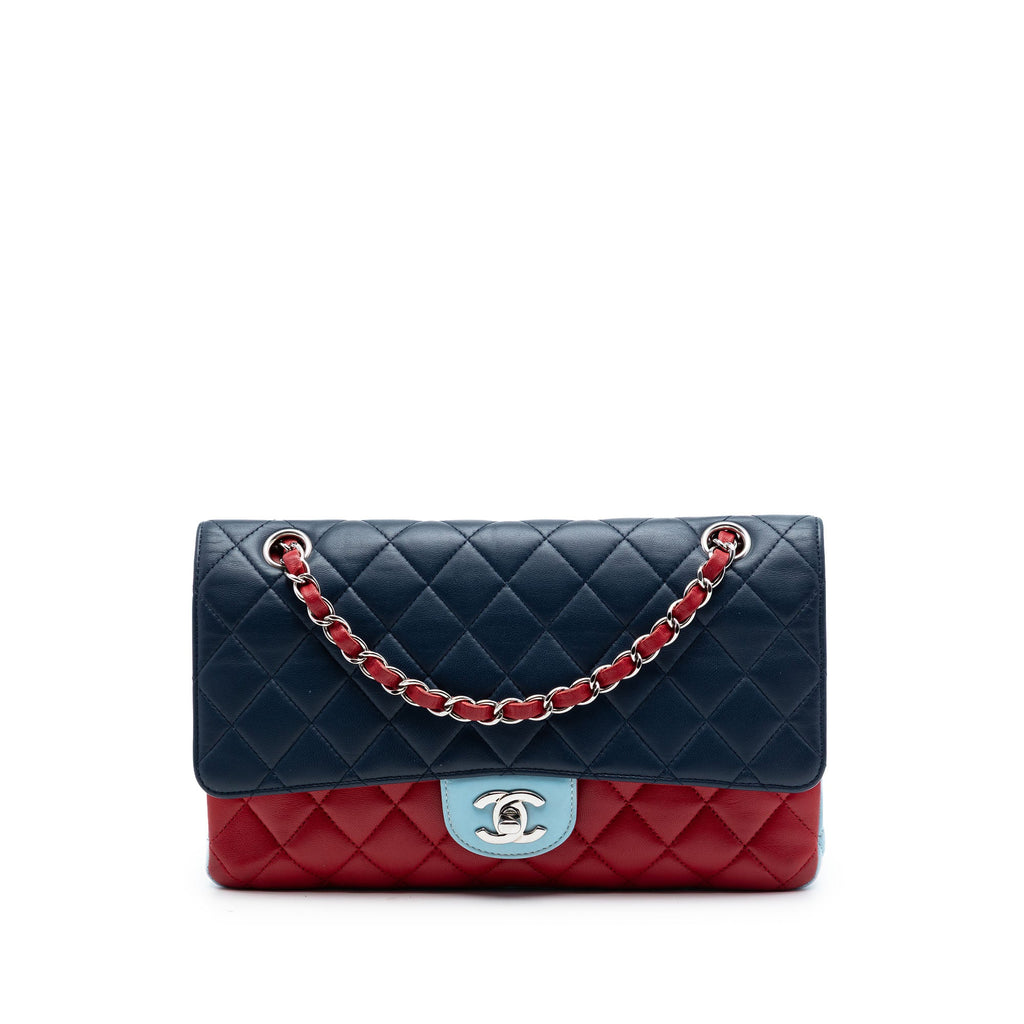 Chanel Medium Classic Tricolor Cuir d’agneau Double rabat