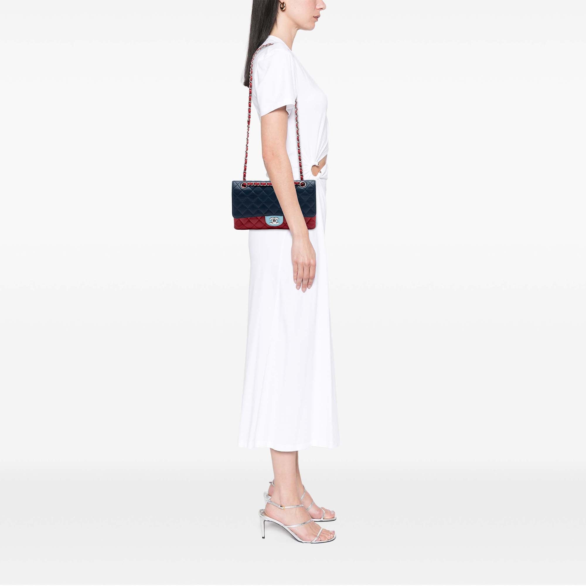 Chanel Medium Classic Tricolor Cuir d’agneau Double rabat
