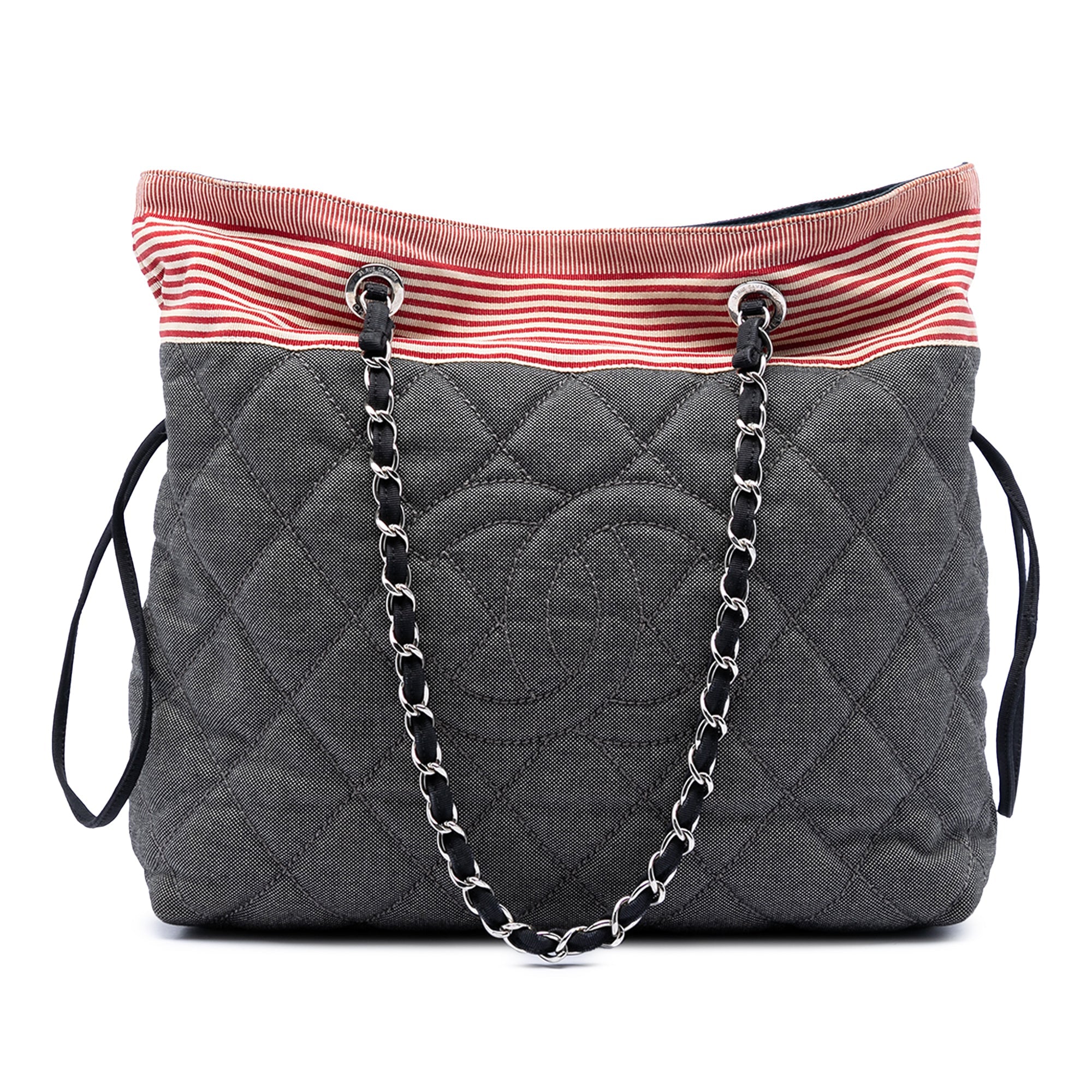 Chanel CC Matelassé Jean Grosgrain Drawstring Cabas