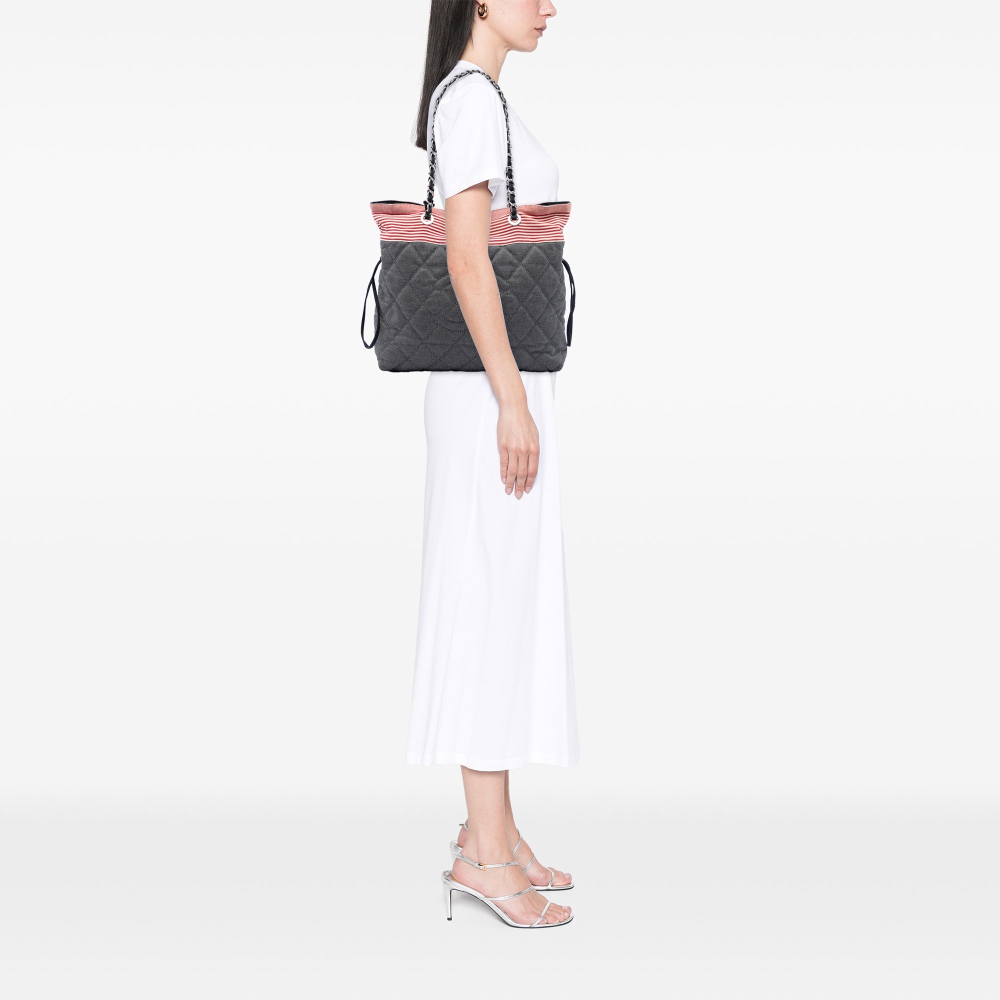 Chanel CC Matelassé Jean Grosgrain Drawstring Cabas