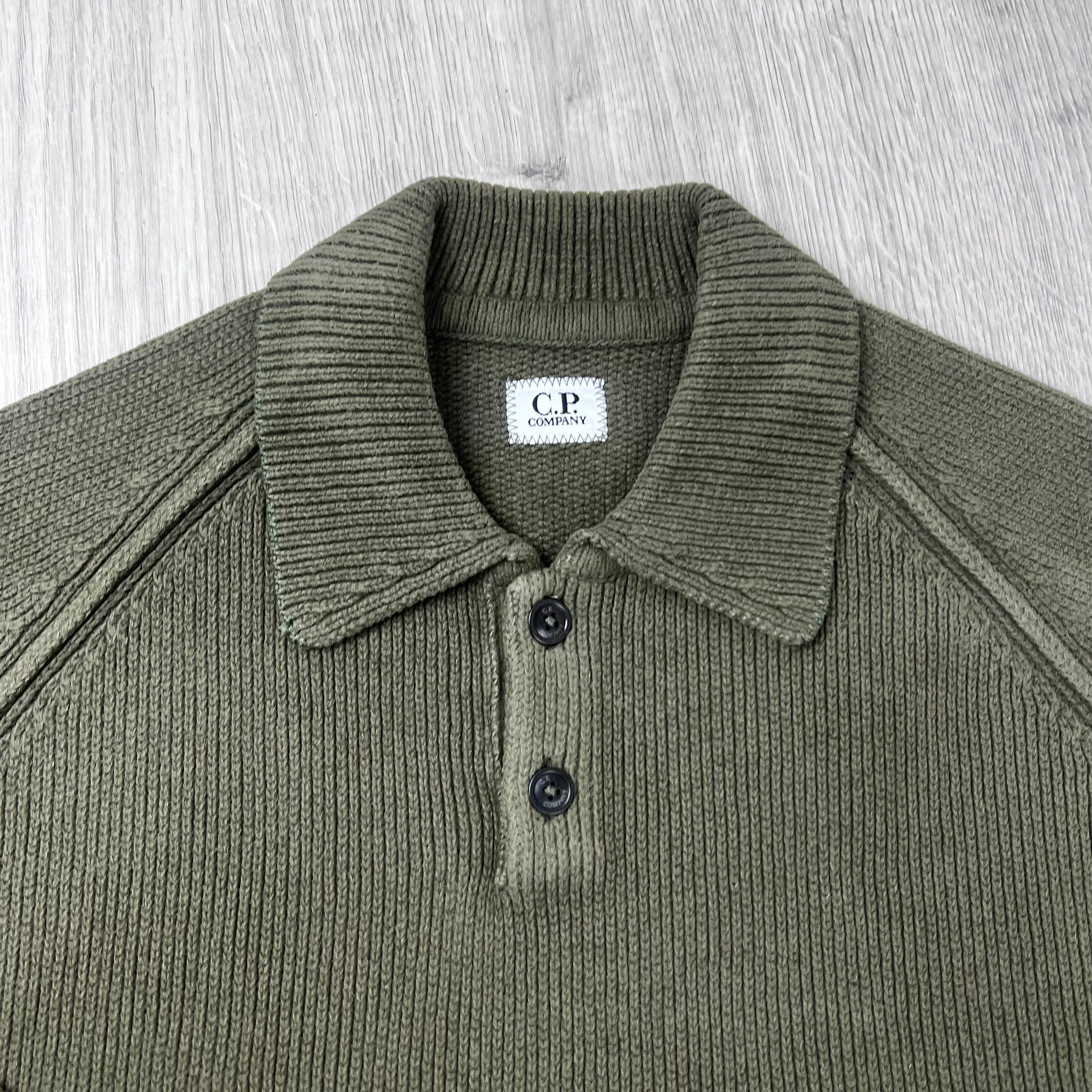 CP Company Chenille Knit Polo - Ivy Green