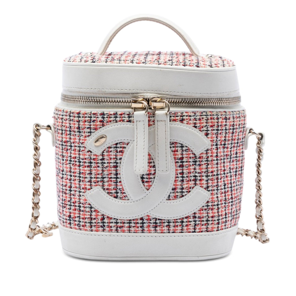 Chanel Tweed et Cuir d’agneau Vanity Cosmetic Étui Multi