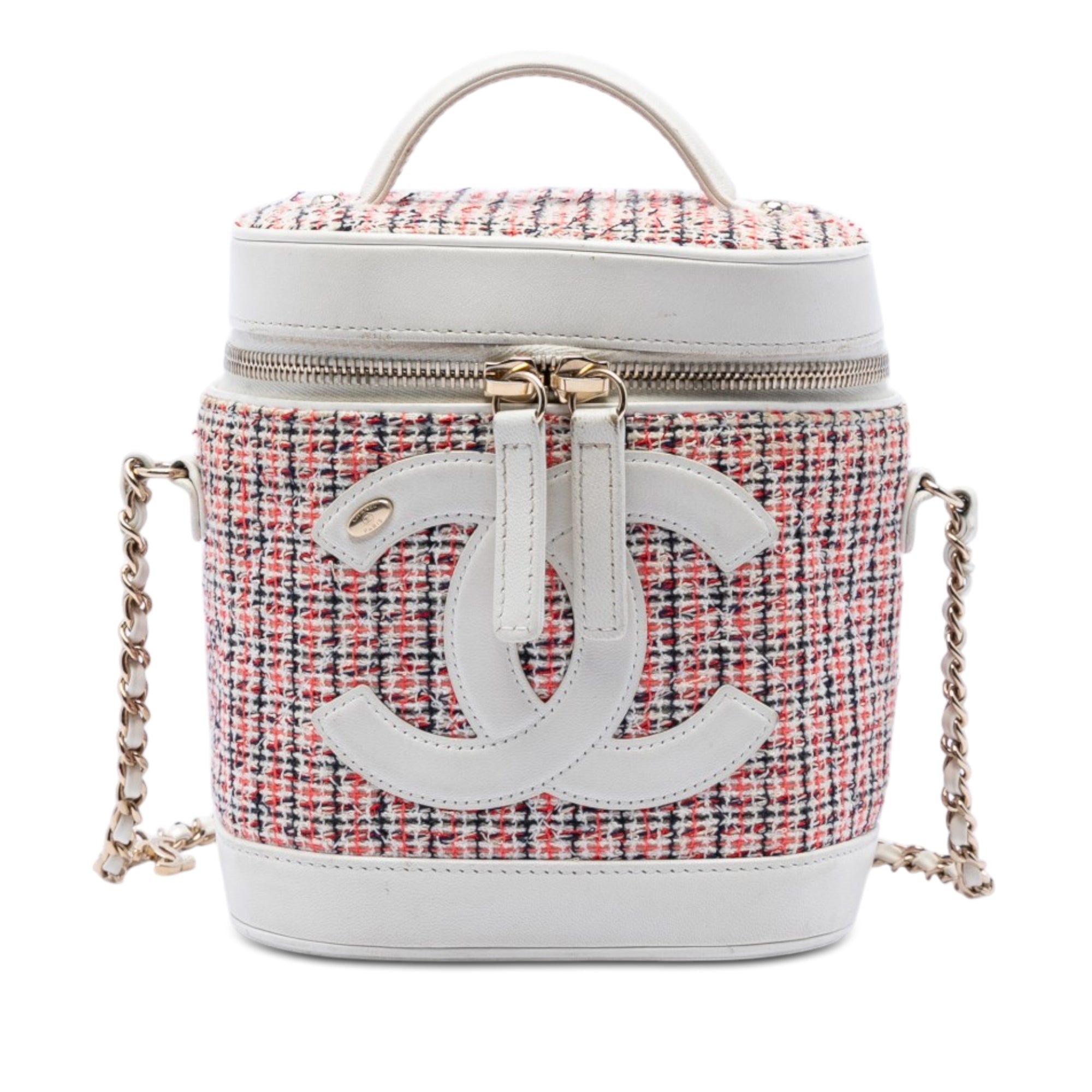 Chanel Tweed et Cuir d’agneau Vanity Cosmetic Étui Multi