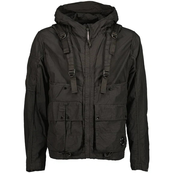 Cp Company Flatt Nylon Reversible Hooded Lens Jacket In Black