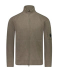 Cp Company Lambswool Lens Full Zip Cardigan In Walnut Brown