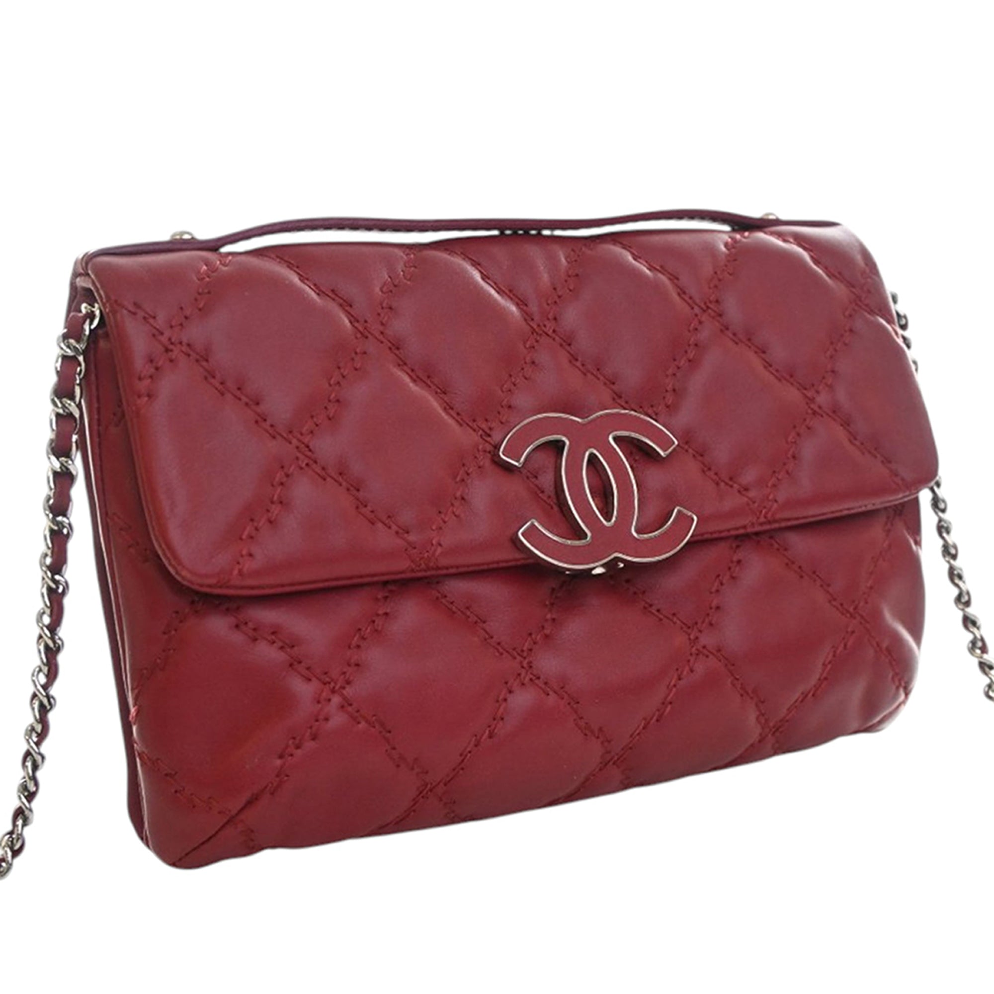 Chanel Matelassé Cuir de veau Double Stitch Hamptons Pochette avec chaîne