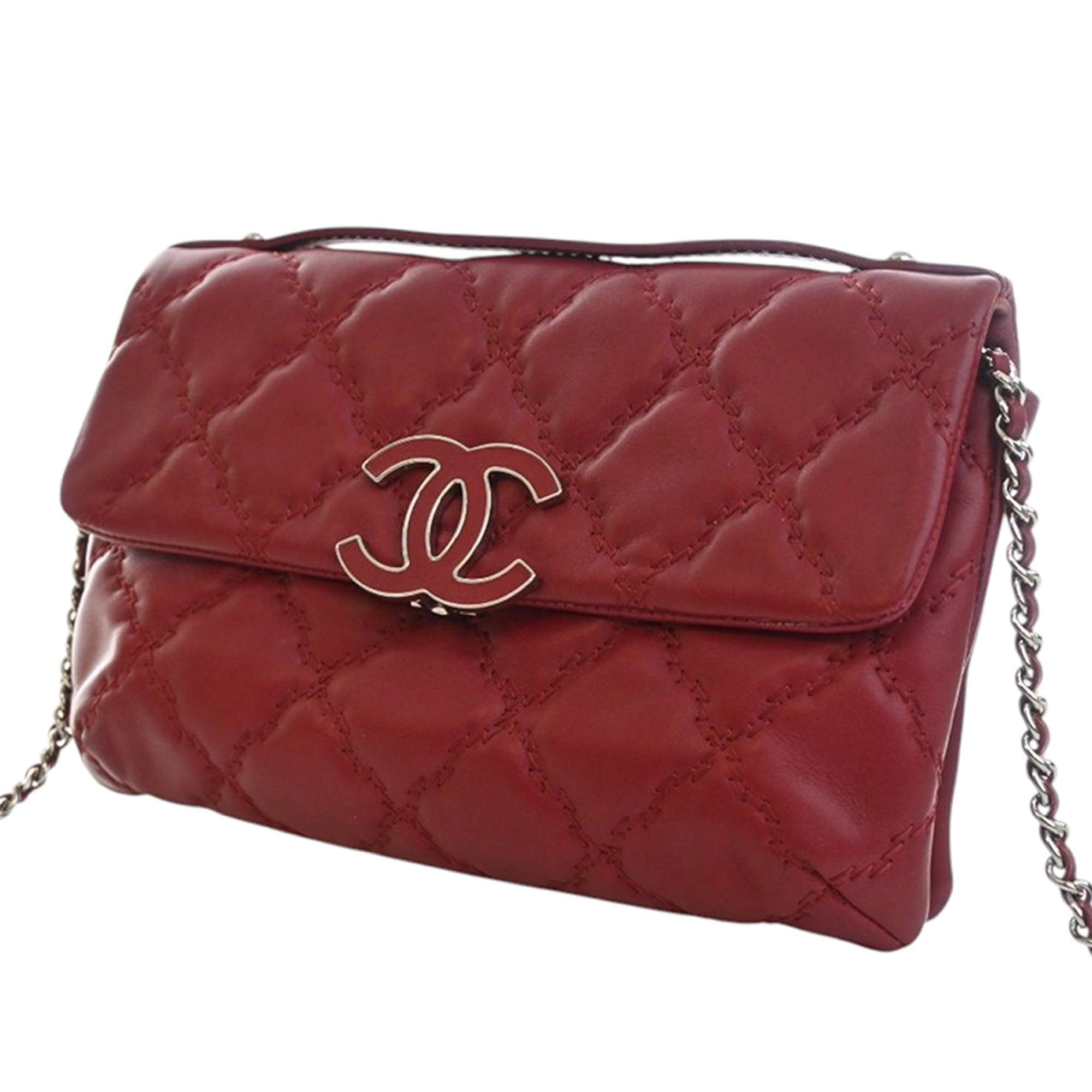 Chanel Matelassé Cuir de veau Double Stitch Hamptons Pochette avec chaîne