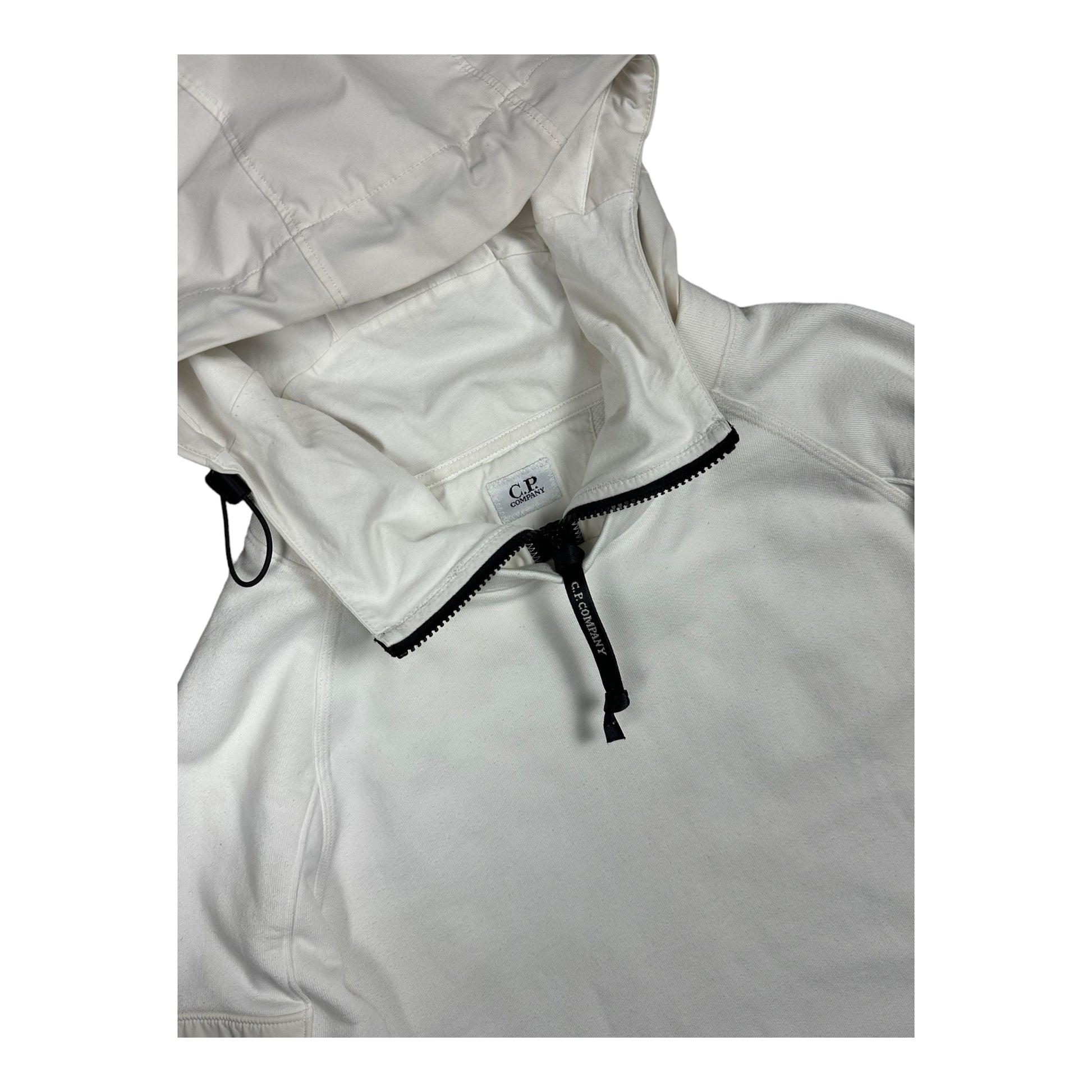 Cp Company Diagonal Raised Mixed Shell Hoodie In White