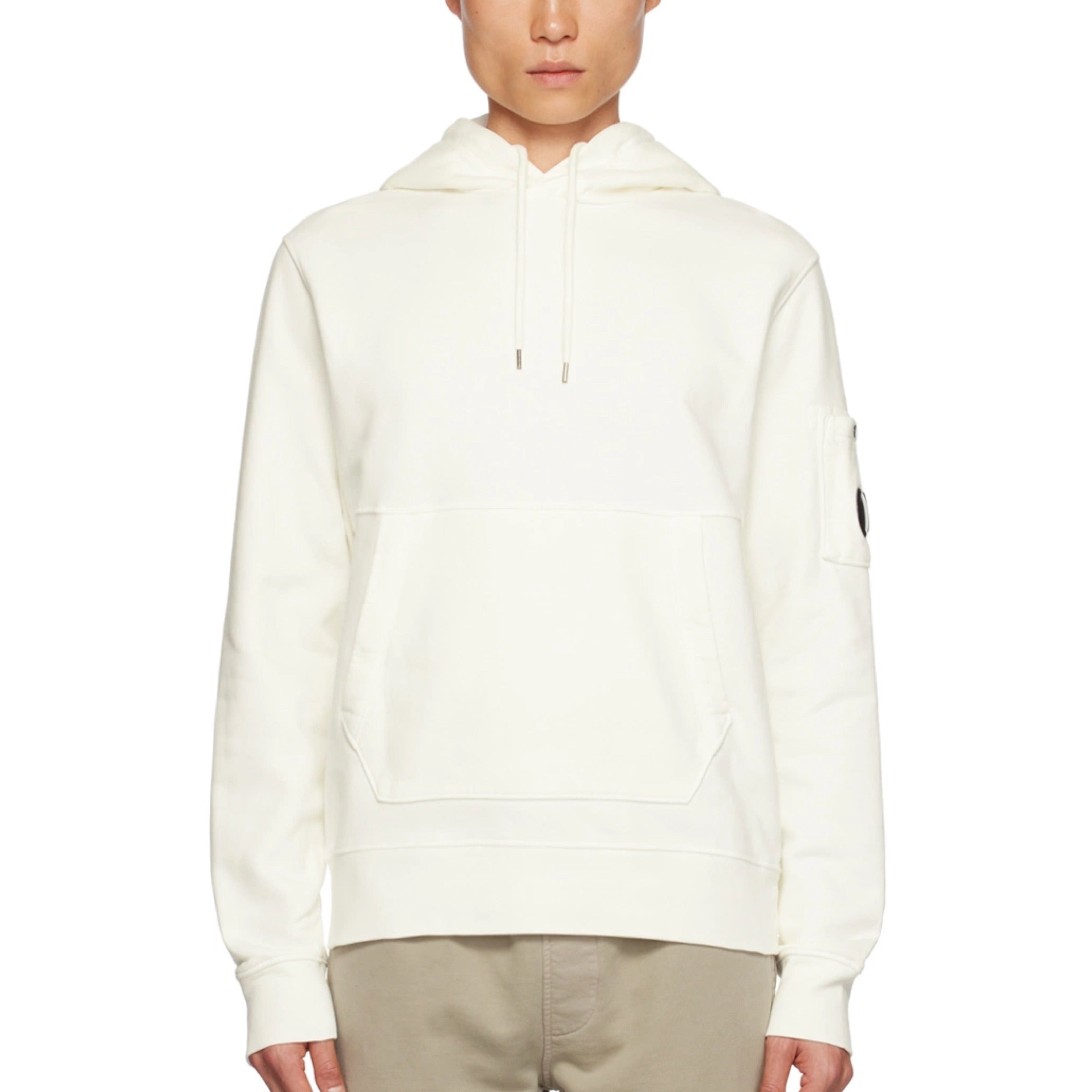 Cp Company Resist Dyed Brushed Emerised Lens Overhead Hoodie In White