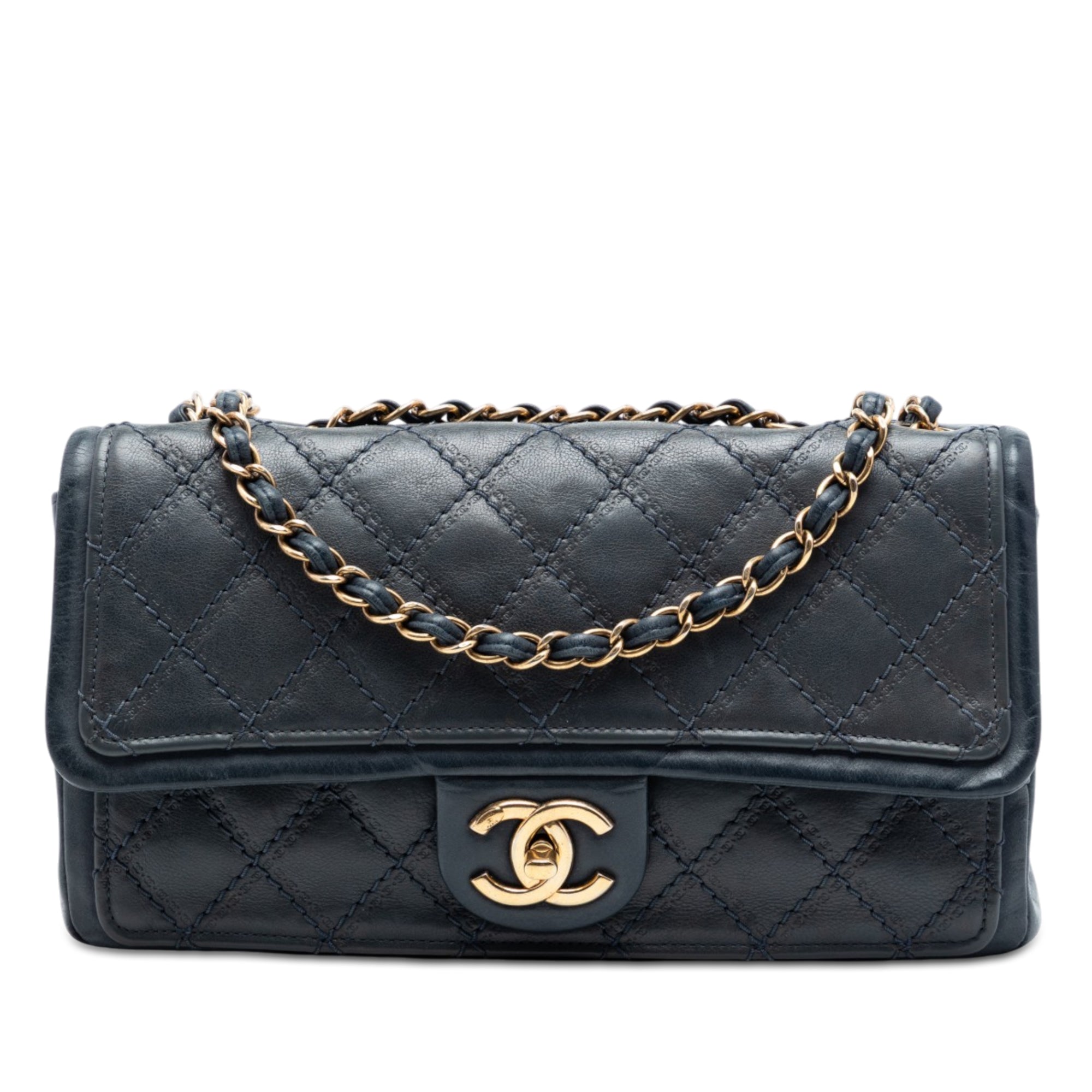 Chanel Medium CC Matelassé Iridescent Cuir de veau Sheriff Star à rabat