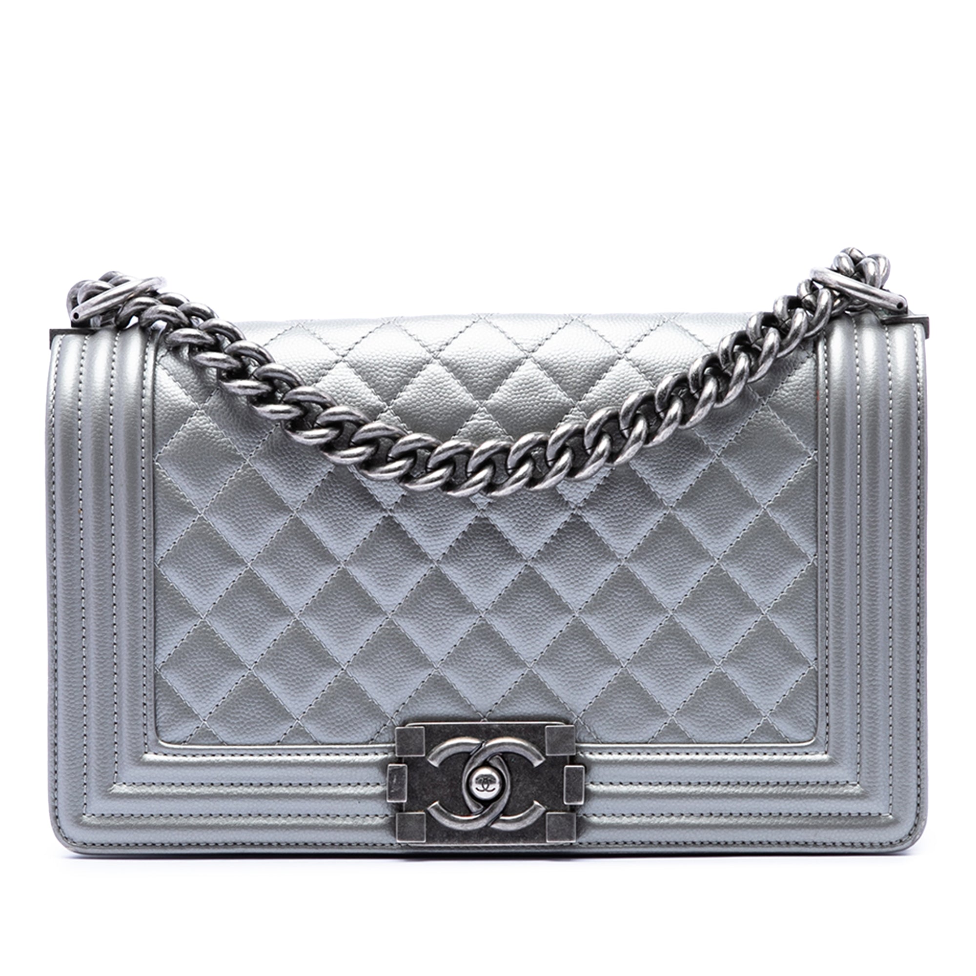 Chanel Old Medium Matelassé Metallic Caviar Boy à rabat