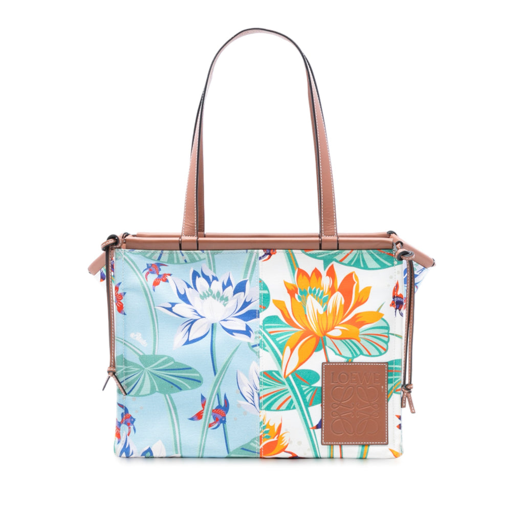 LOEWE Paulas Ibiza Small Toile Waterlily Print Cushion Cabas