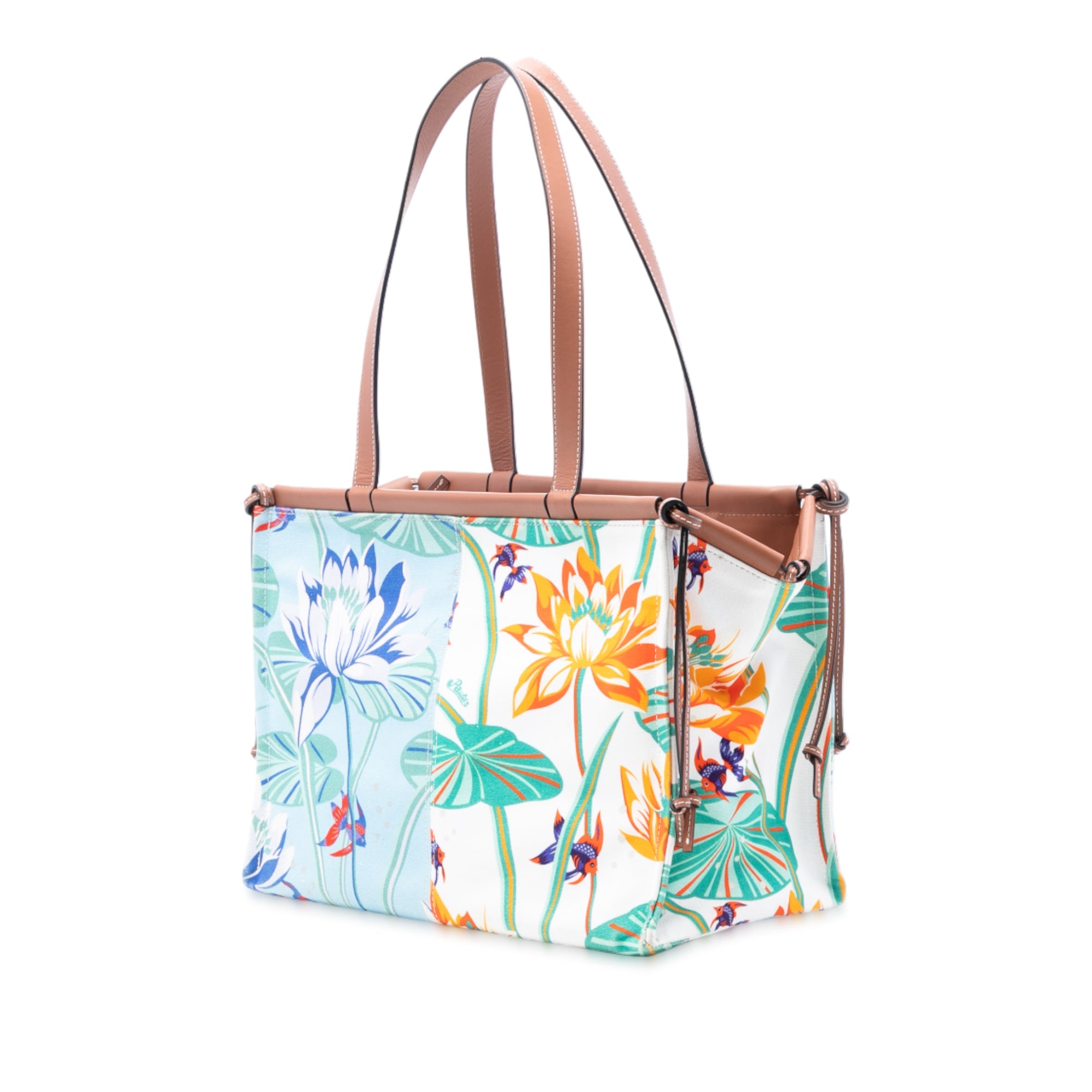 LOEWE Paulas Ibiza Small Toile Waterlily Print Cushion Cabas