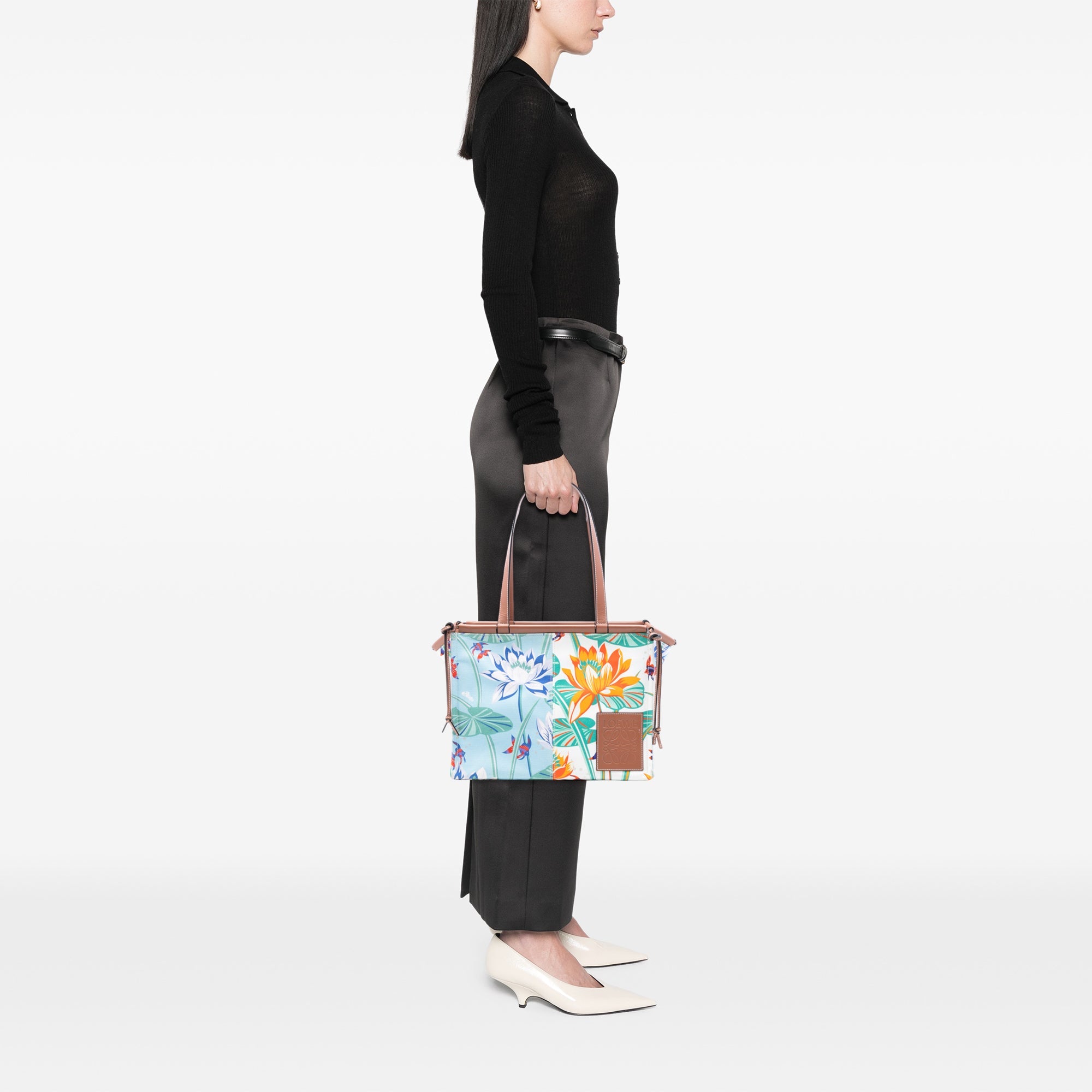 LOEWE Paulas Ibiza Small Toile Waterlily Print Cushion Cabas