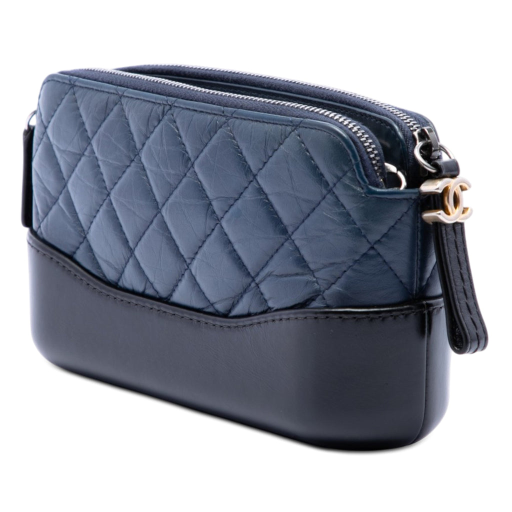 Chanel Bicolor vieilli Cuir de veau Gabrielle Double Zip Pochette avec chaîne