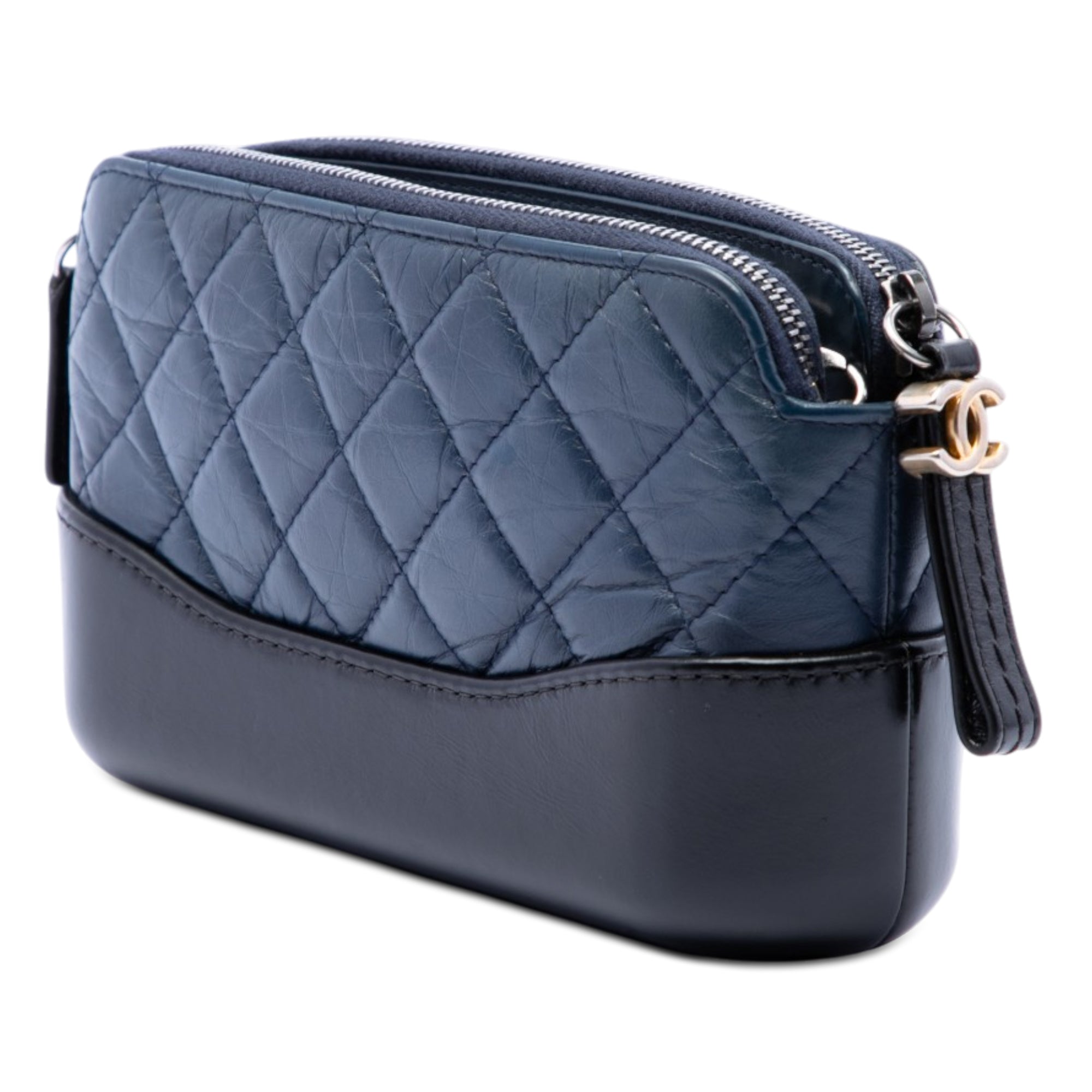 Chanel Bicolor vieilli Cuir de veau Gabrielle Double Zip Pochette avec chaîne