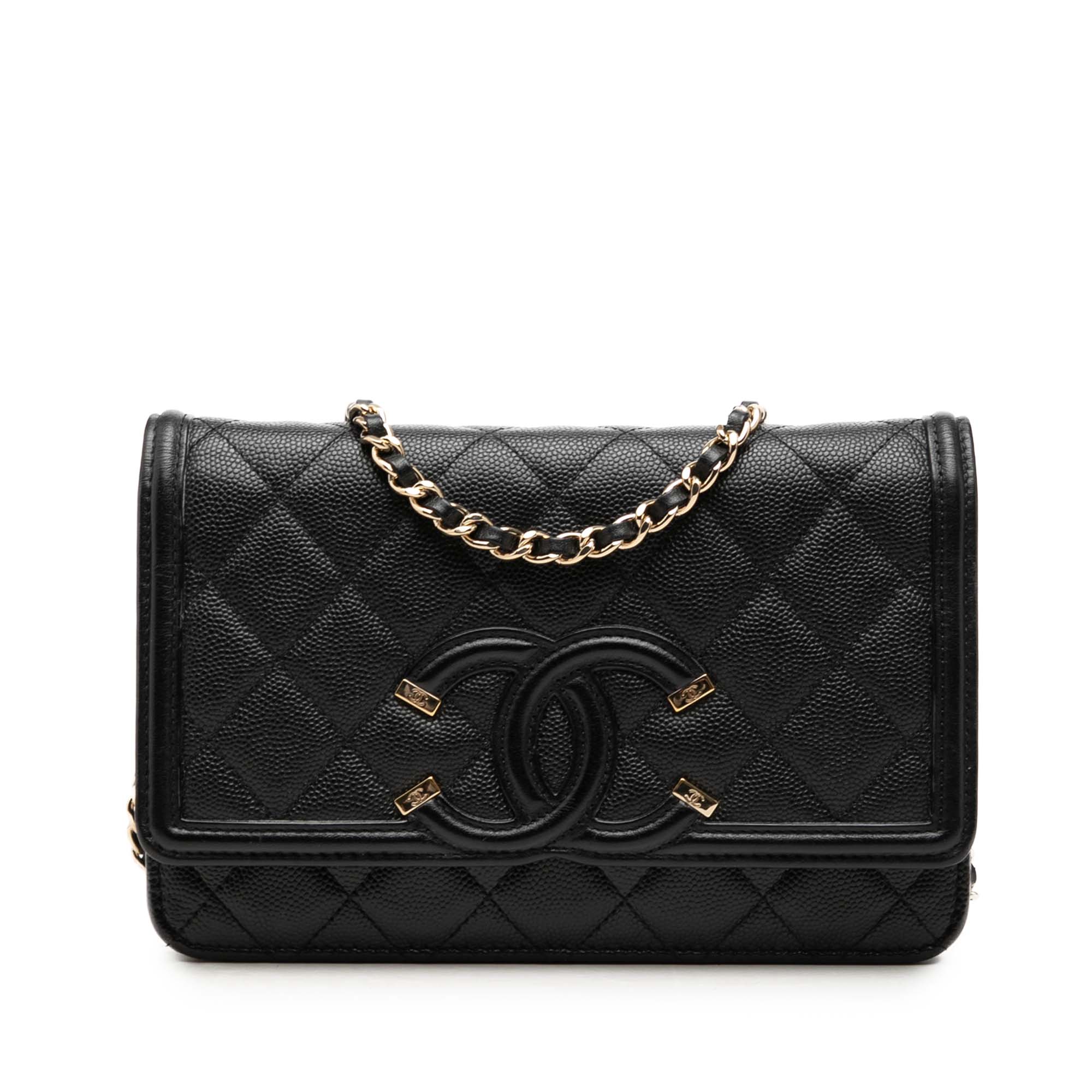 Chanel Caviar CC Filigree Wallet on Chain