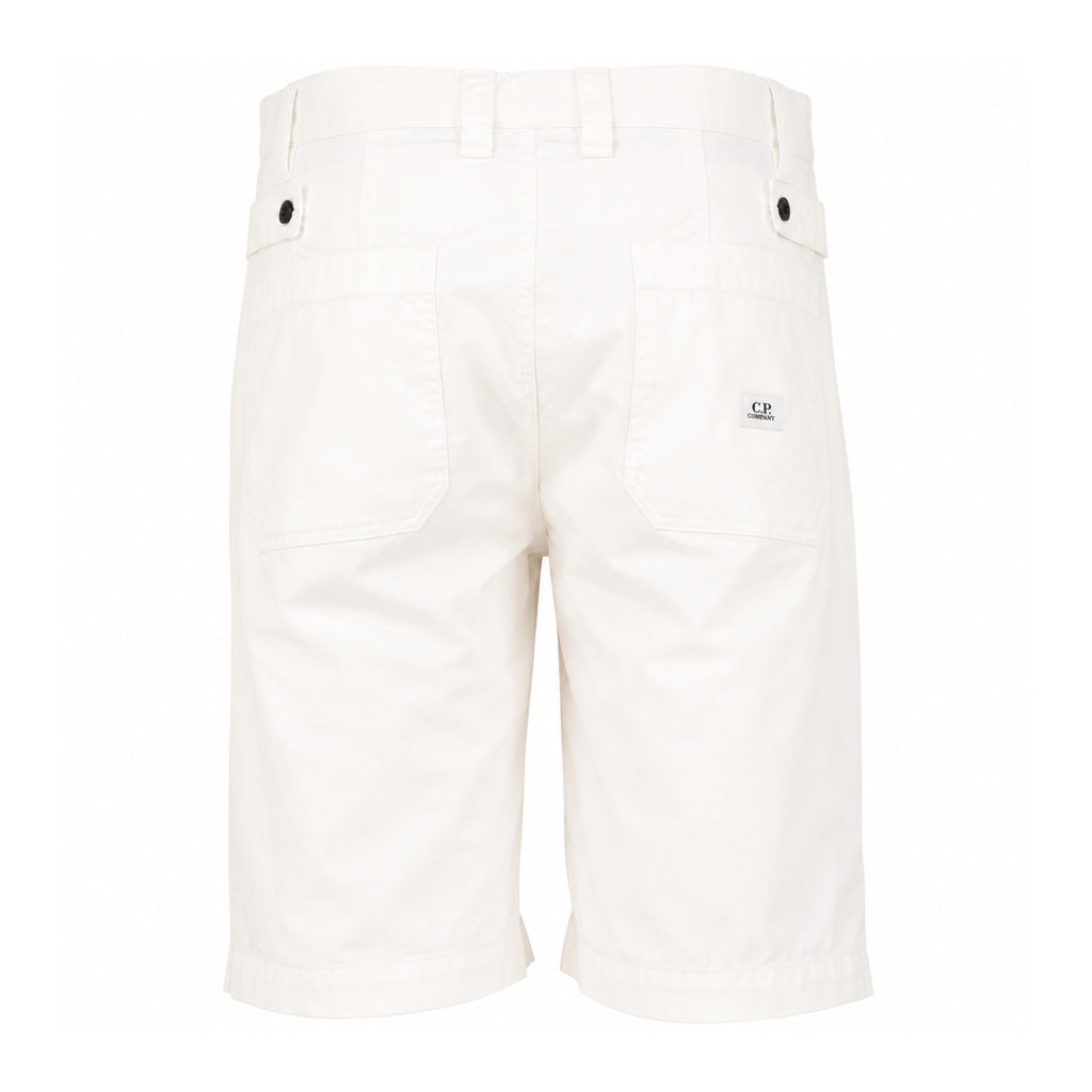 Cp Company 277A Gabardine Bermuda Pocket Patch Logo Shorts In White With Certilogo