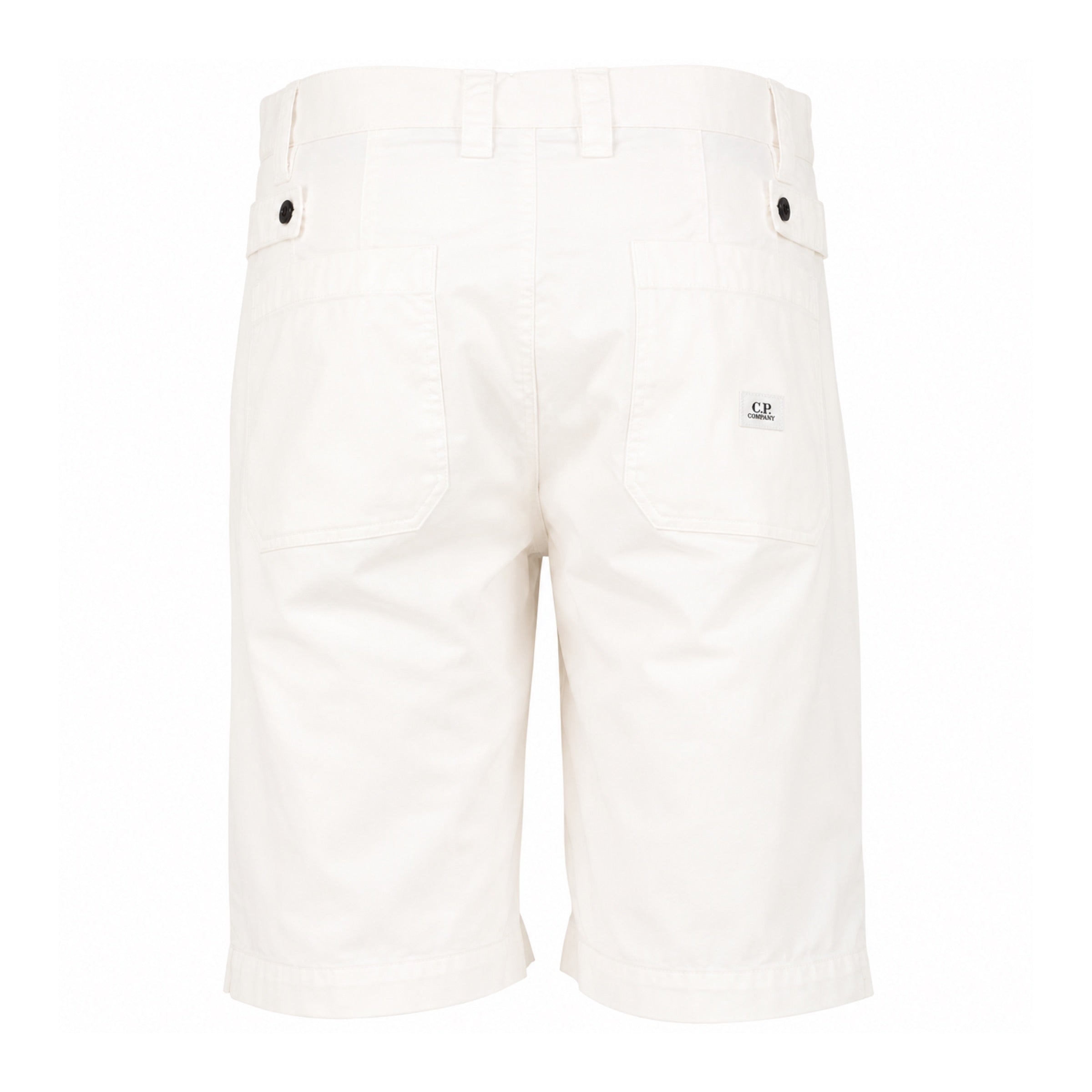 Cp Company 277A Gabardine Bermuda Pocket Patch Logo Shorts In White With Certilogo