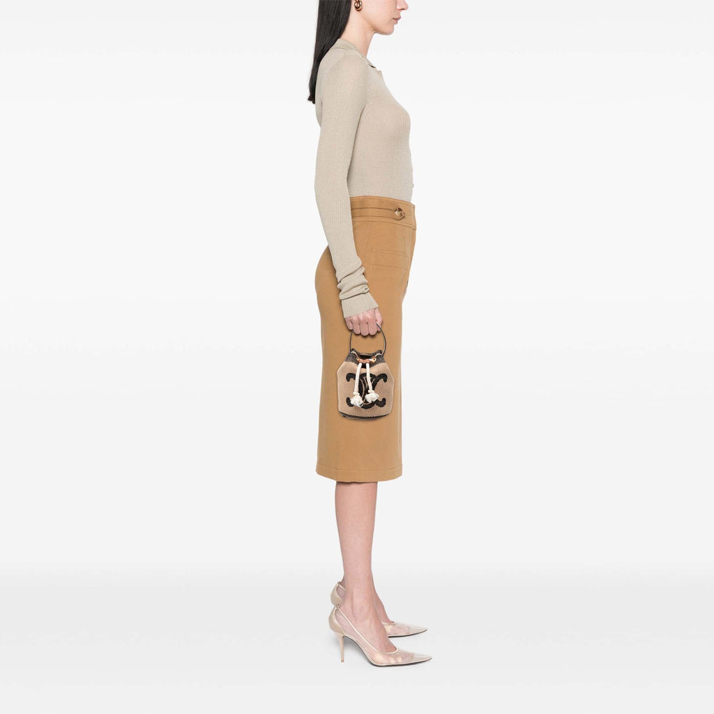 Celine Small Triomphe Raffia Drawstring Bucket Sac