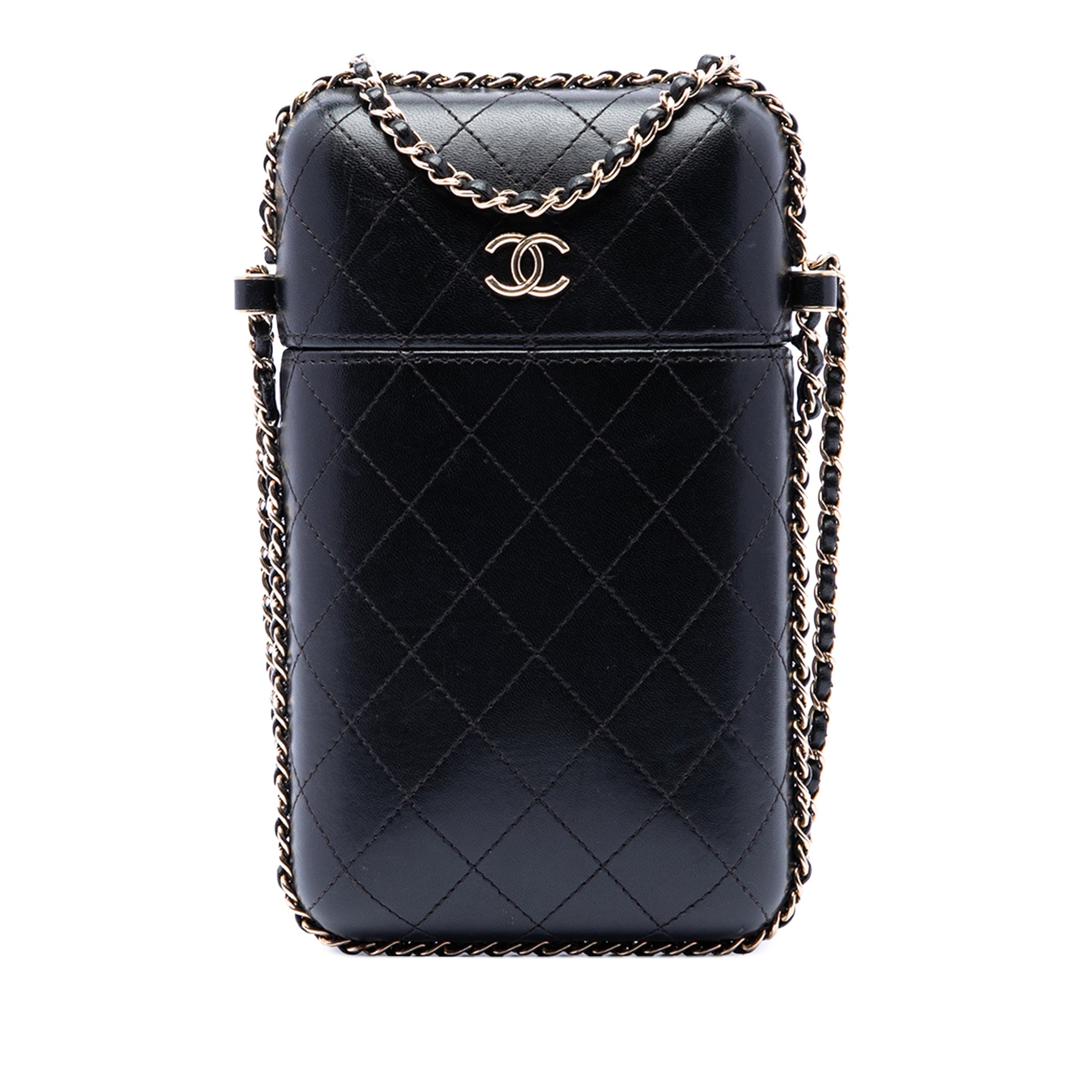 Chanel CC Matelassé Cuir d’agneau Sac rond à chaîne Phone Holder