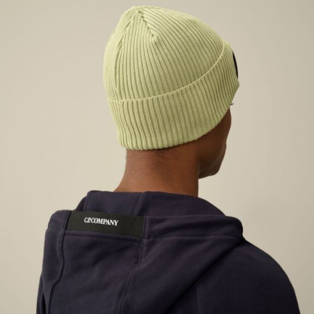 Cp Company Cotton Goggle Beanie In White Pear Green