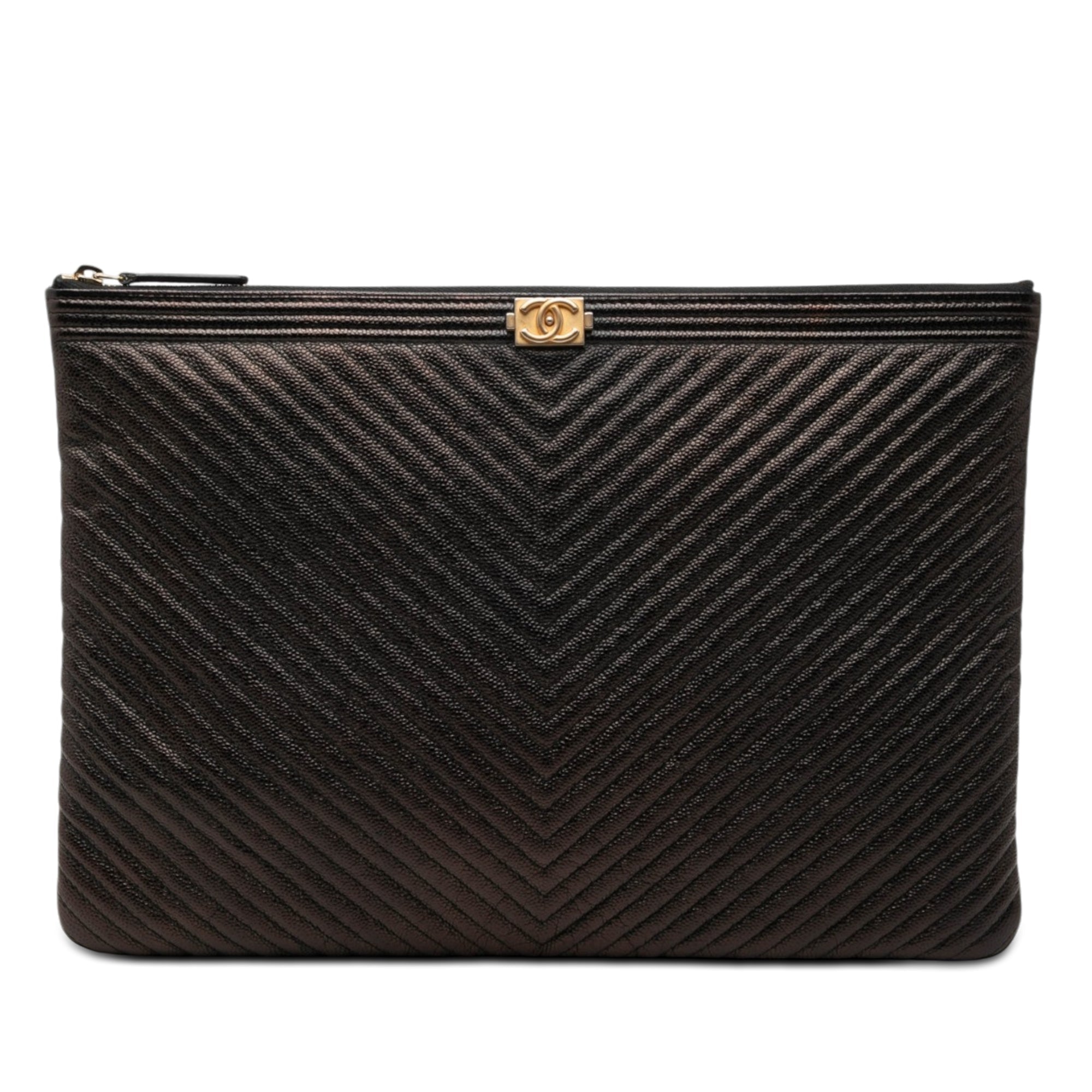 Chanel Large Chevron Iridescent Caviar Boy O Étui Pochette