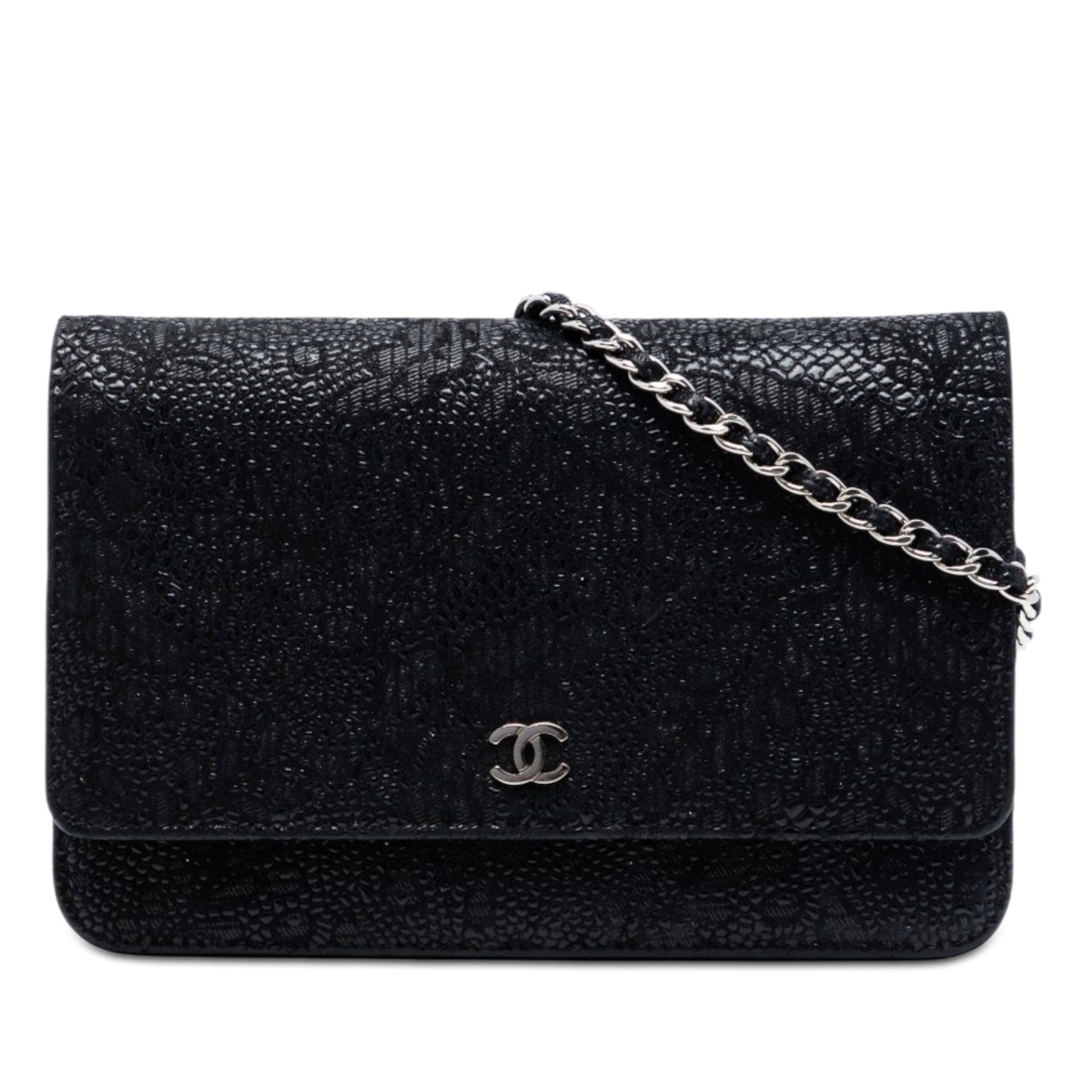 Chanel CC Lace Overlay Cuir de chèvre Wallet on Chain