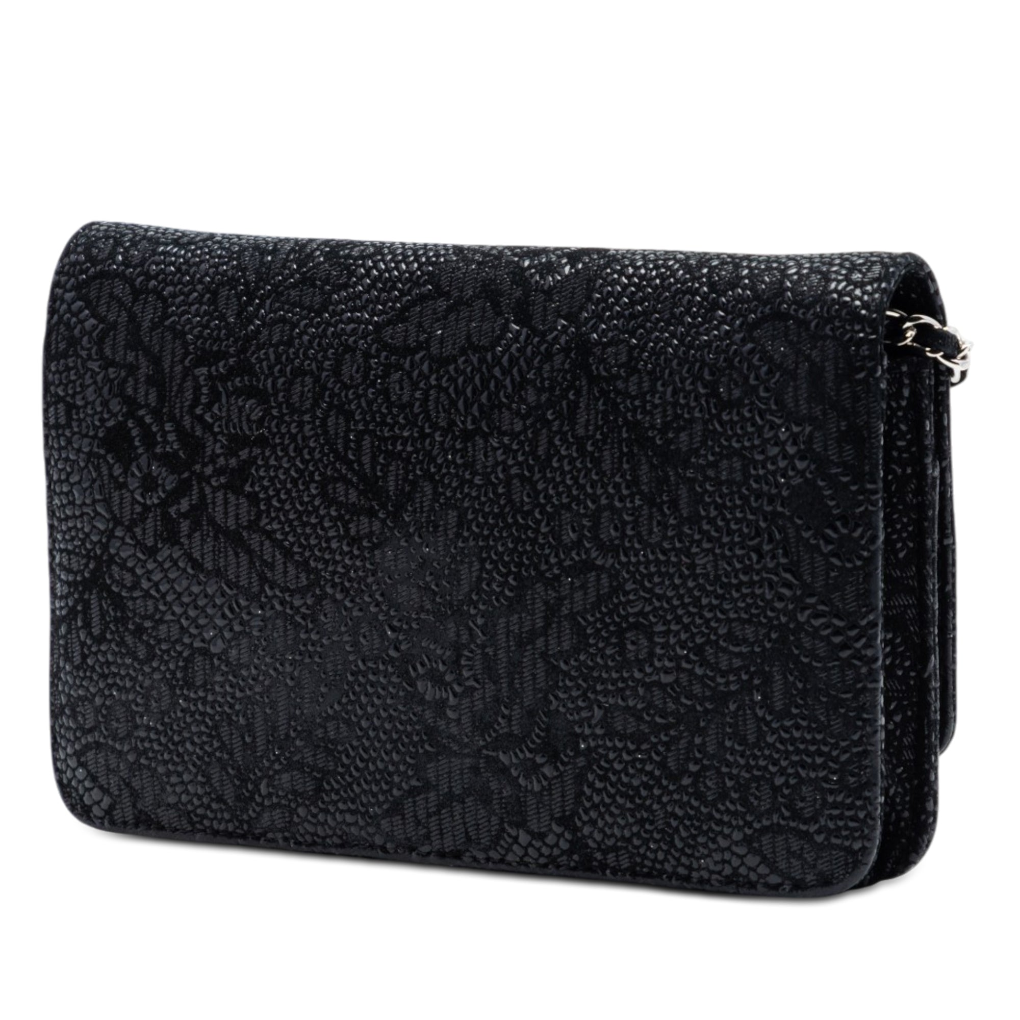 Chanel CC Lace Overlay Cuir de chèvre Wallet on Chain