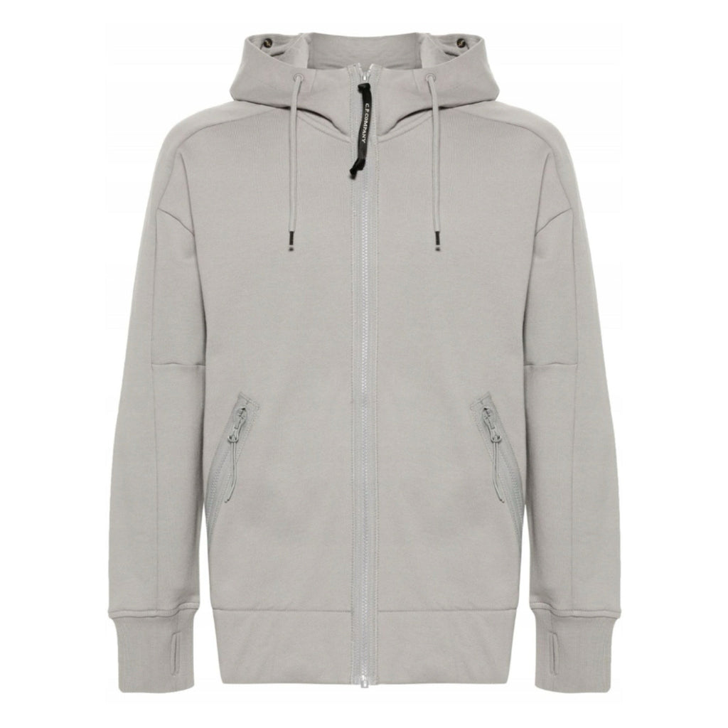 Cp Company Goggle Full Zip Hoodie In Drizzle Grey