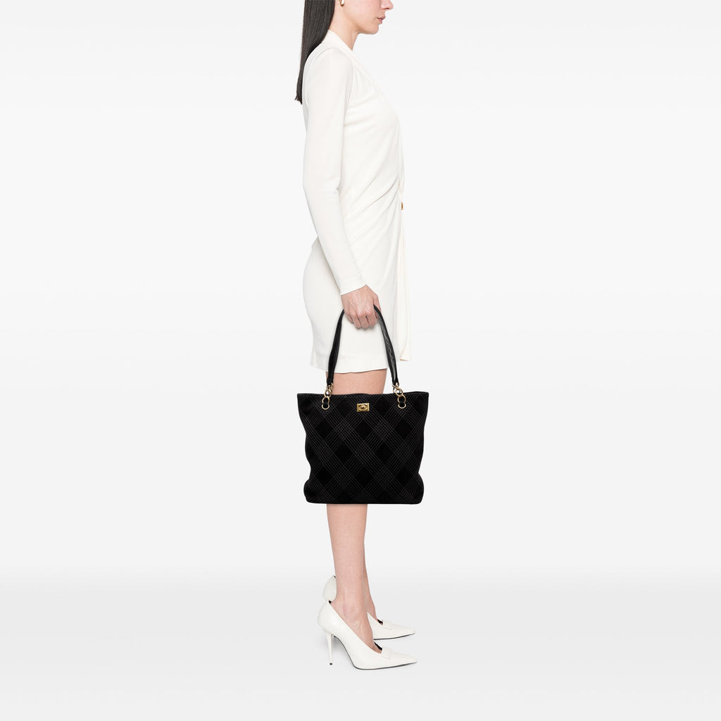Chanel CC Surpiqué Daim Cabas