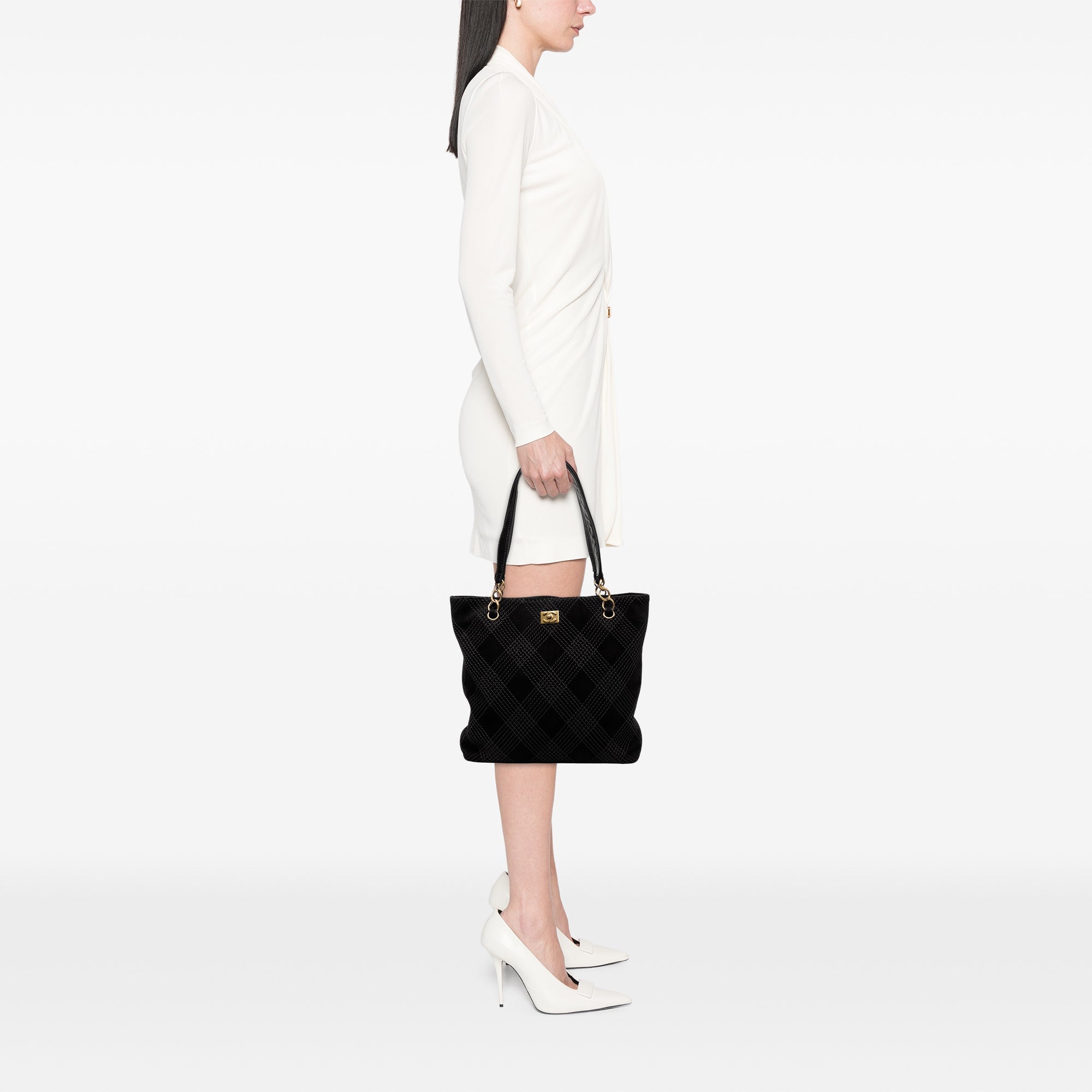 Chanel CC Surpiqué Daim Cabas