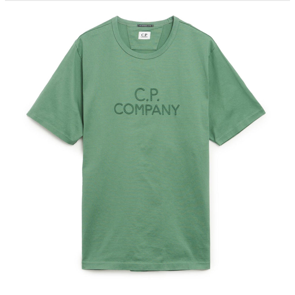 Cp Company 148A Twisted Jersey Mercerized Cotton Embroidered Logo T-Shirt In Green Bay