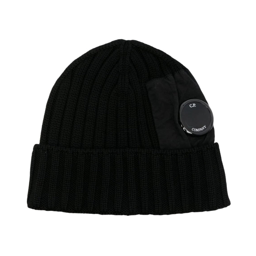 Cp Company Extrafine Merino Wool Mixed Lens Beanie In Black