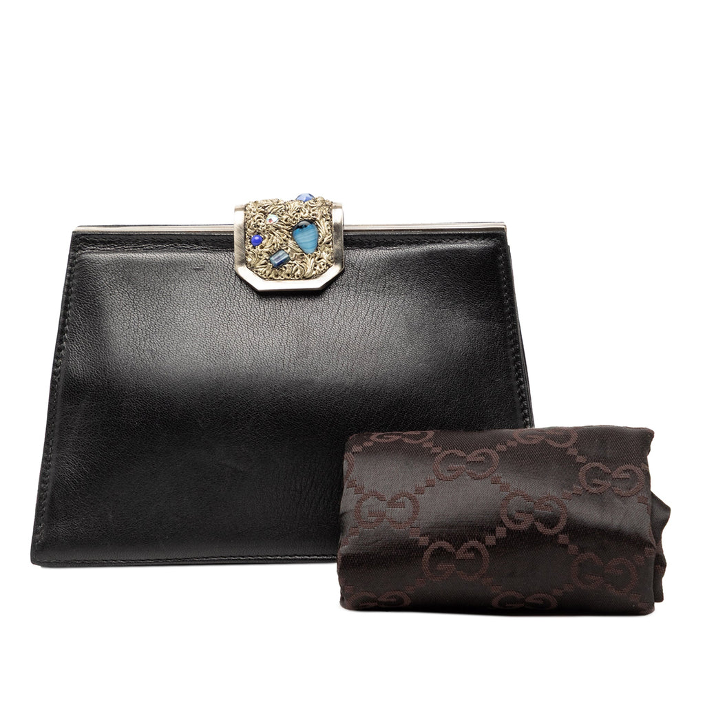 Gucci Cuir Cristal Embellished Frame Pochette