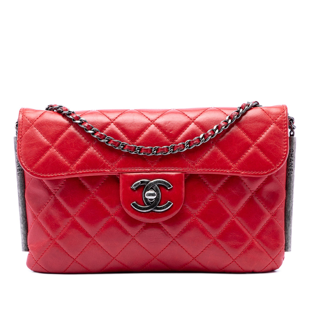 Chanel CC Matelassé Cuir d’agneau embossé LAX Simple rabat
