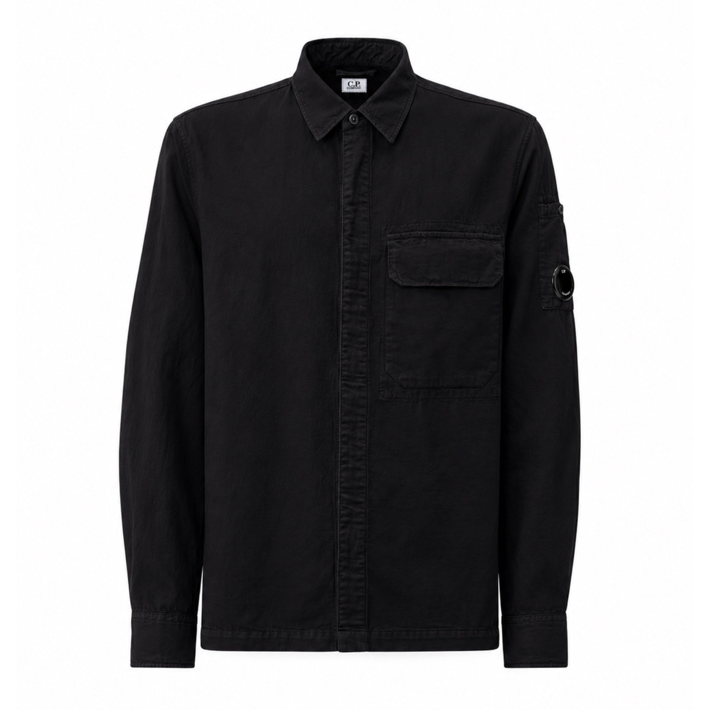 Cp Company Broken Linen / Cotton Lens Overshirt In Black with Certilogo