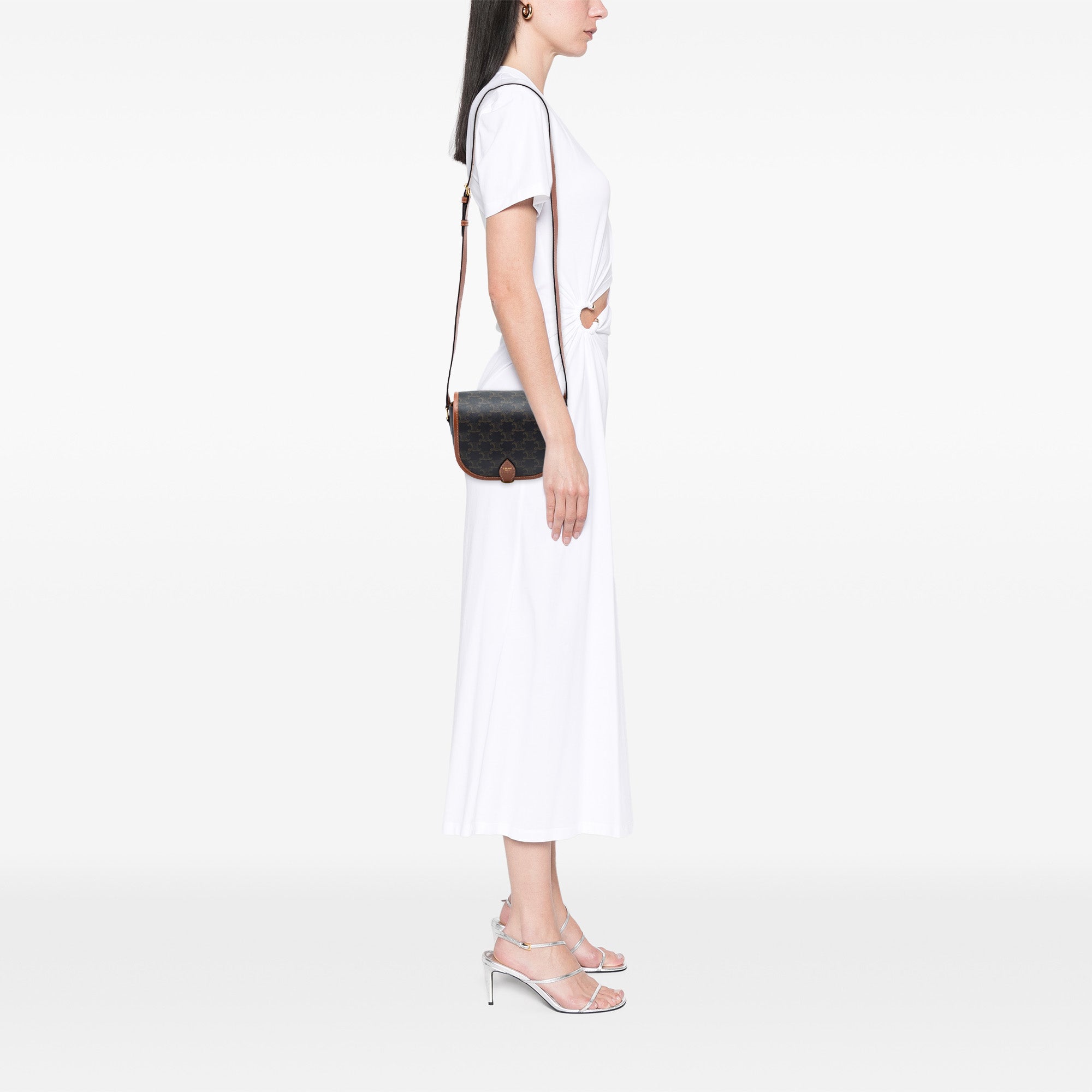 Celine Medium Triomphe Coated Toile Folco Sac porté croisé
