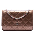 Chanel CC Matelassé Striated Metallic Cuir verni Wallet on Chain