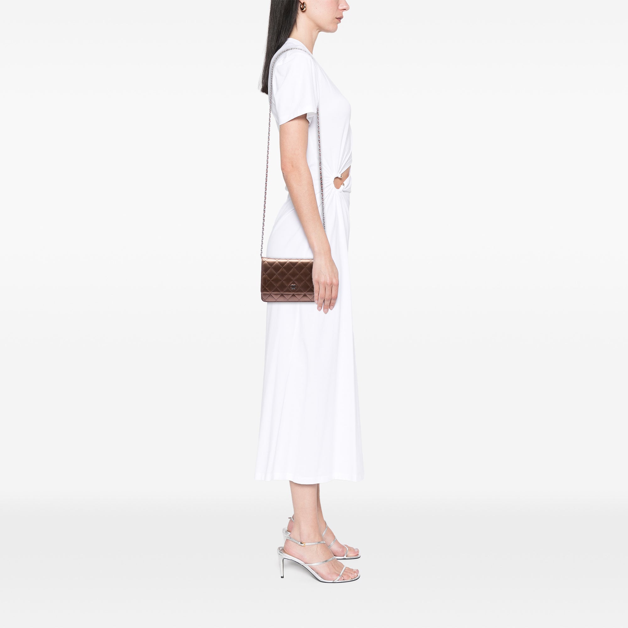 Chanel CC Matelassé Striated Metallic Cuir verni Wallet on Chain