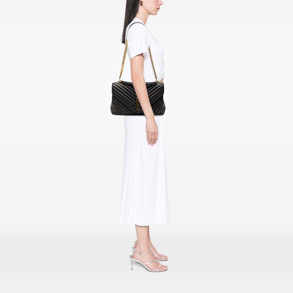 Saint Laurent Large Chevron Sheepskin Monogram College Sac