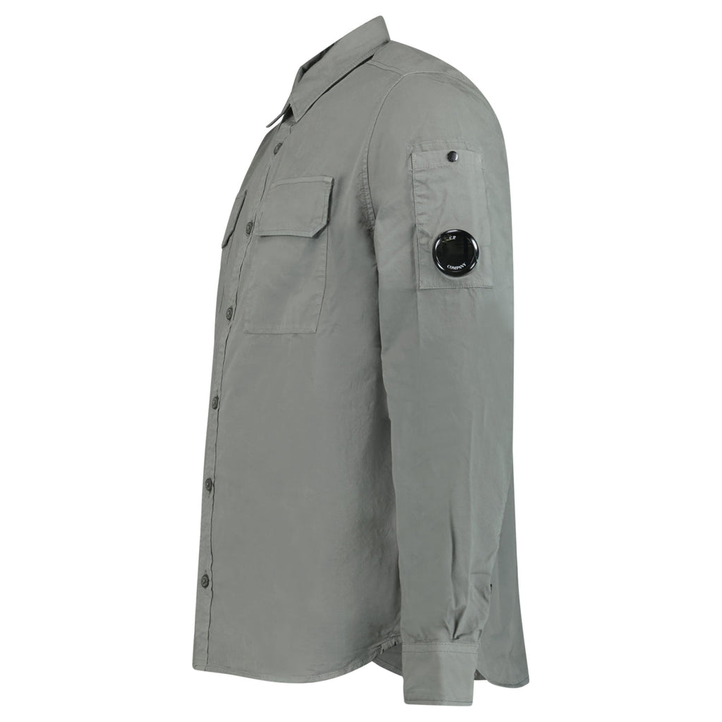 Cp Company Gabardine Lens Button Overshirt In Smoked Pearl With Certilogo